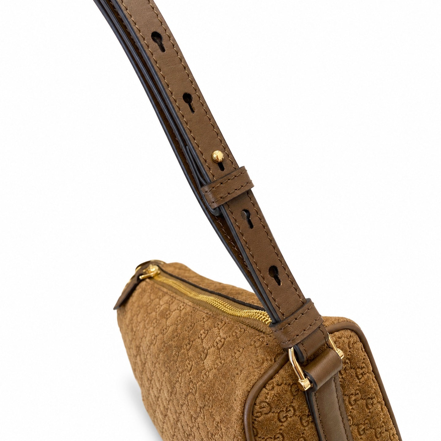 Gucci Cotton Suede Leather Brown Gold Bag