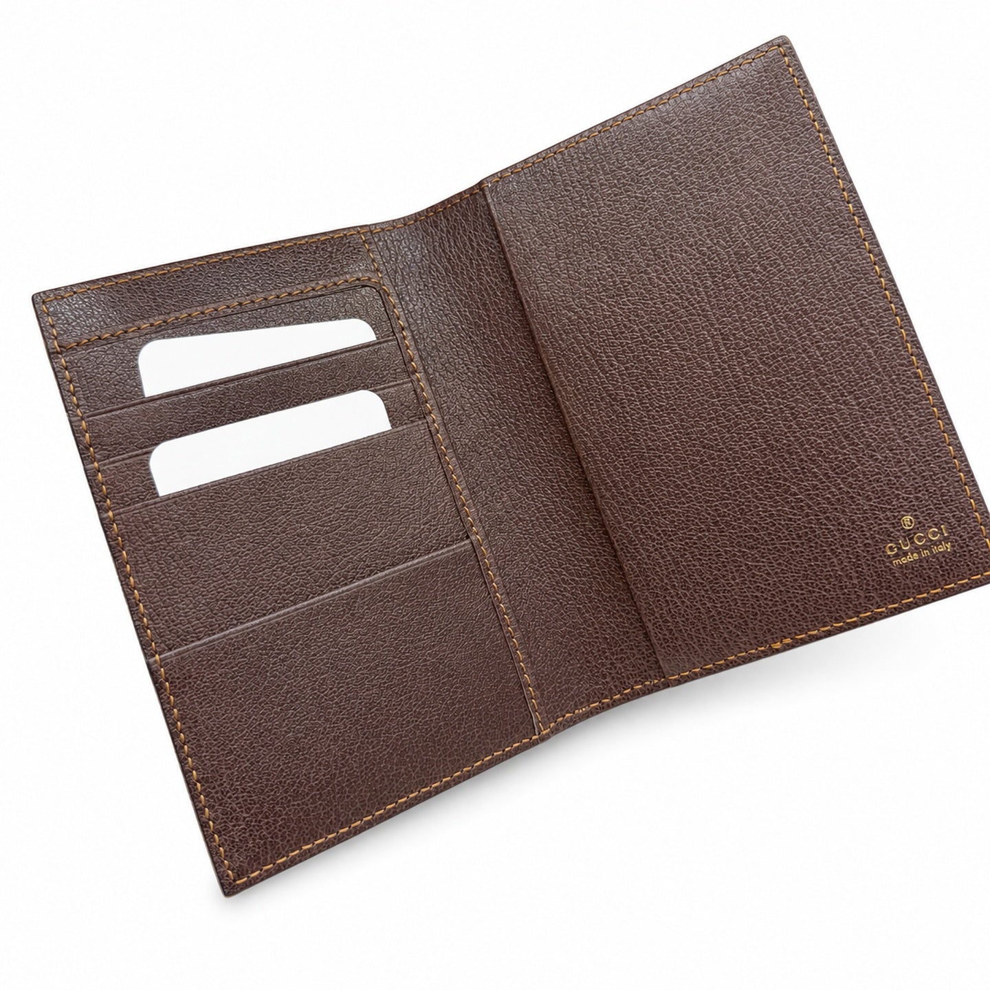 Gucci Canvas Leather Brown Gold Silver Passport Holder