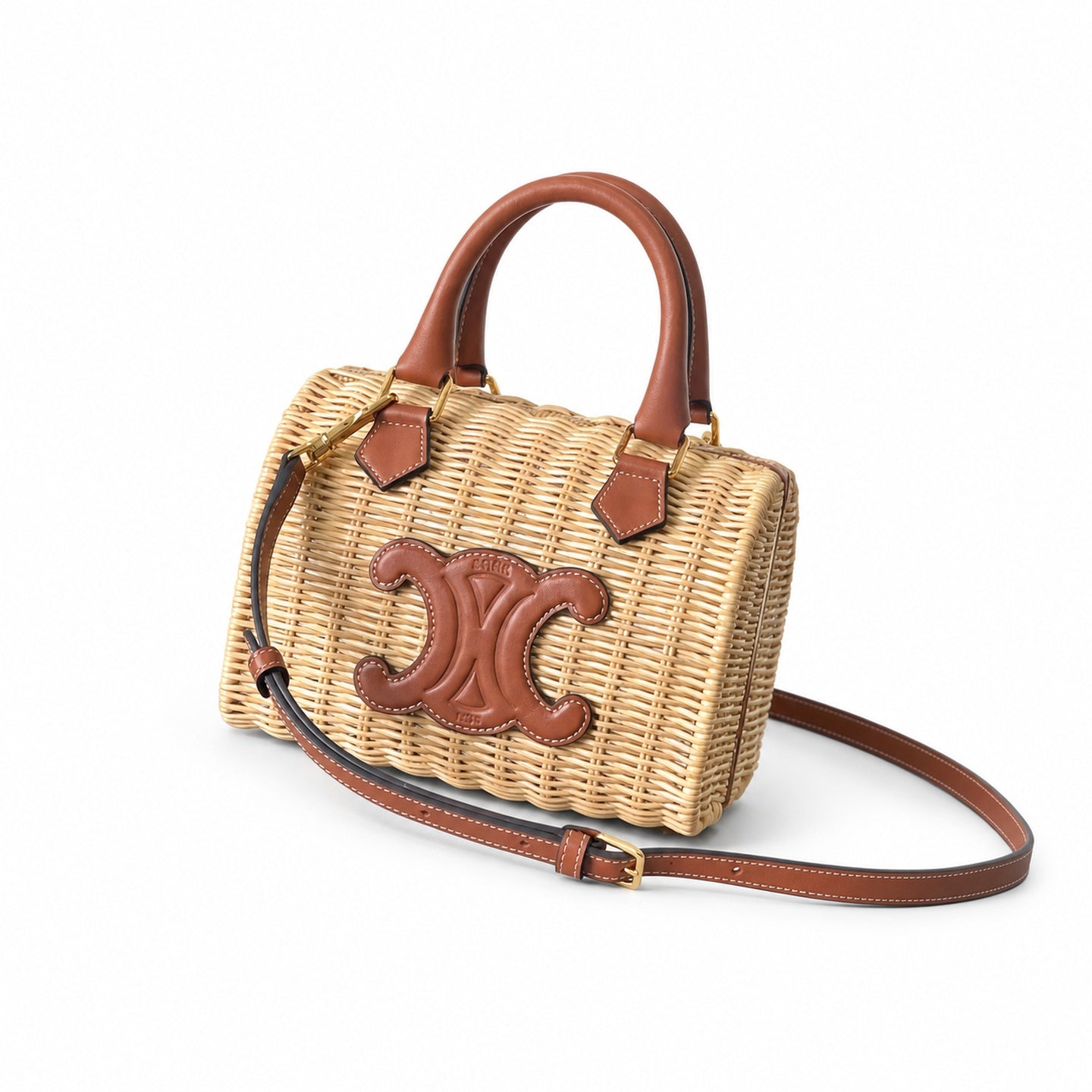 Celine Boston Leather Brown Gold Handbag