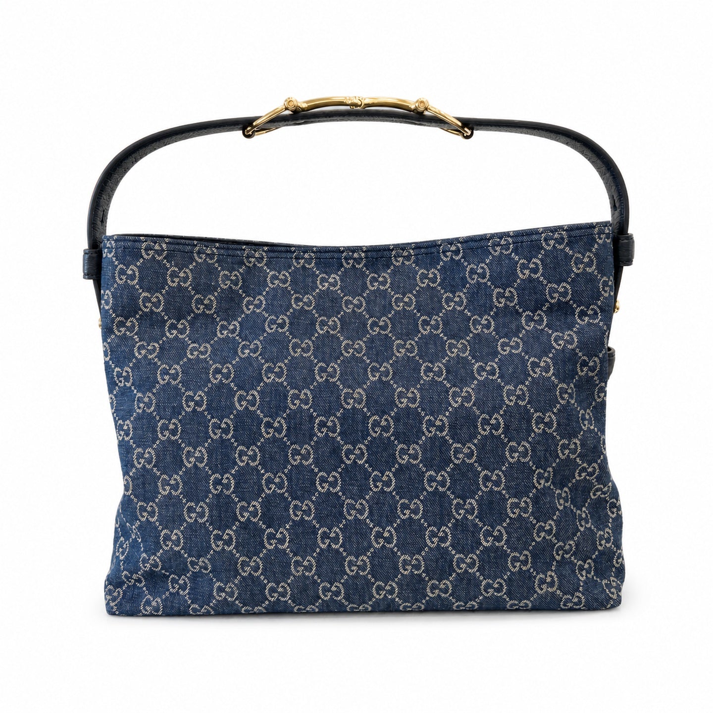 Gucci Horsebit Cotton Denim Canvas Leather White Brown Blue Gold Handbag