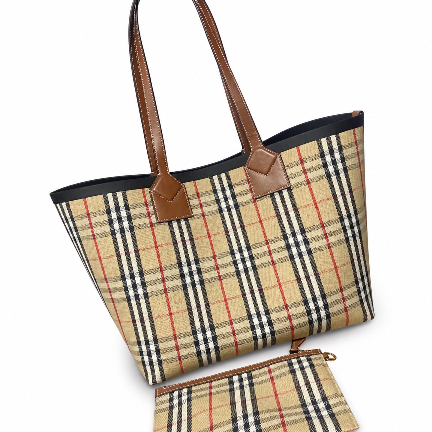 Burberry Cotton Canvas Jacquard Leather Check Tote Bag