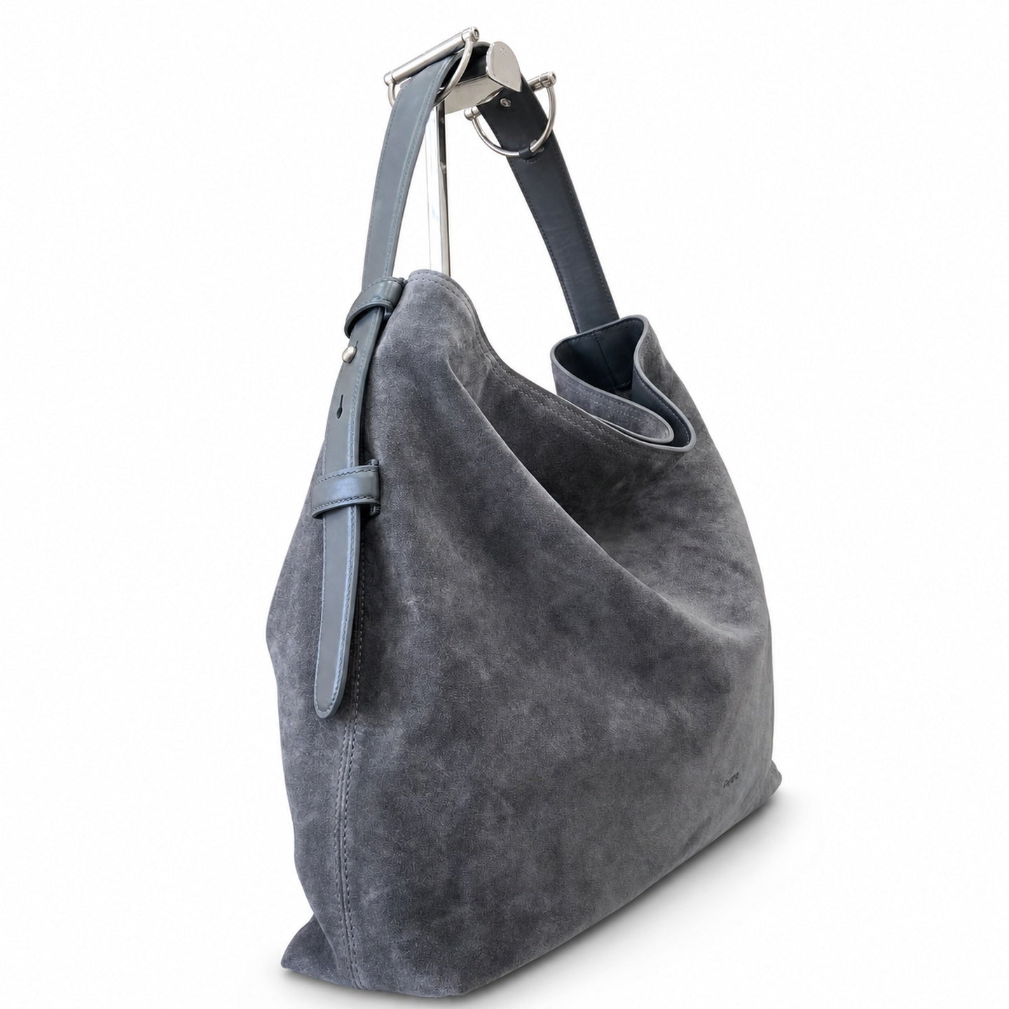 Gucci Horsebit Cotton Suede Leather Gray Gold Handbag