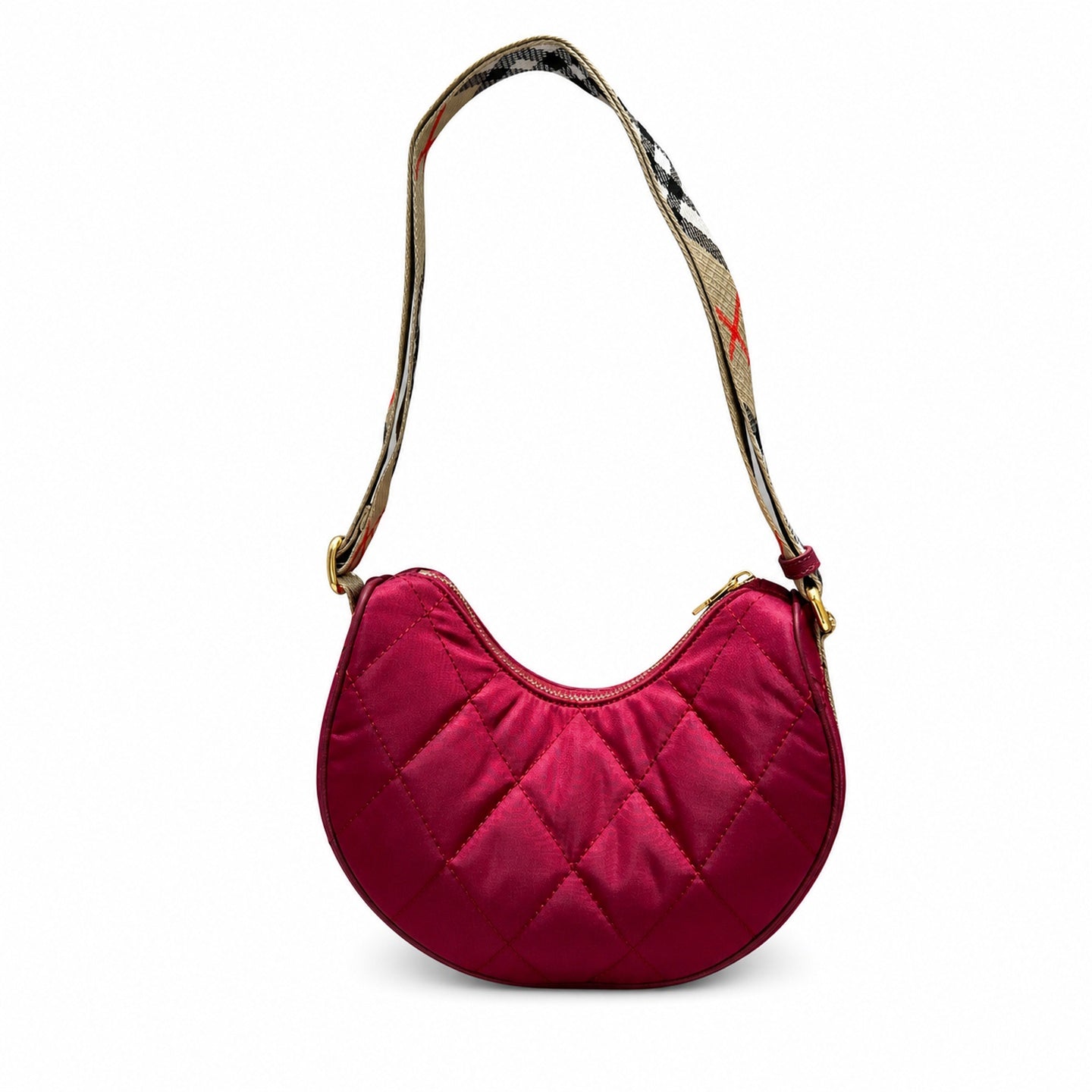 Burberry Horseshoe Quilted Nylon Check Crossbody Bag