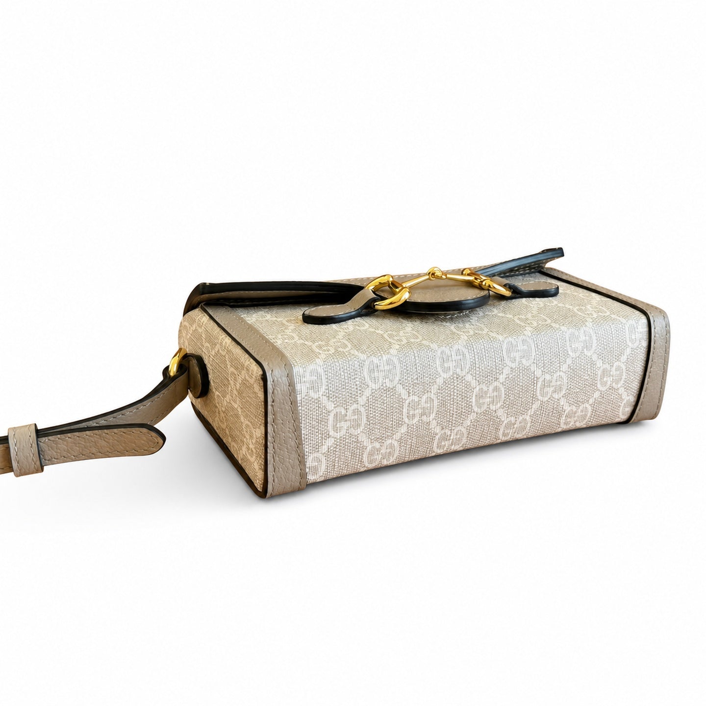 Gucci Horsebit 1955 Mini Cotton Canvas Leather Black Beige Handbag