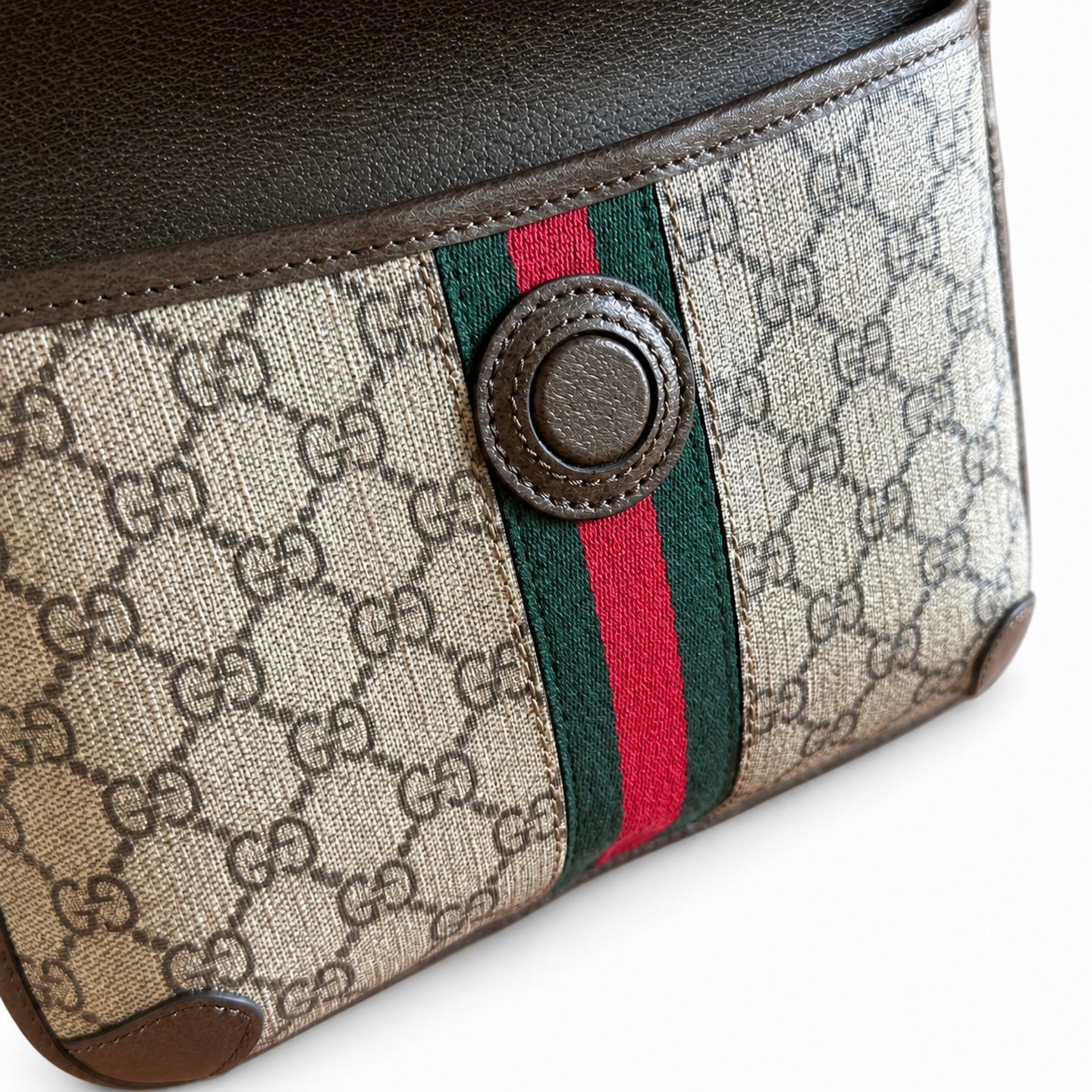 Gucci Ophidia Men's Supreme Small Cotton Canvas Leather Black Gray Brown Waist Bag