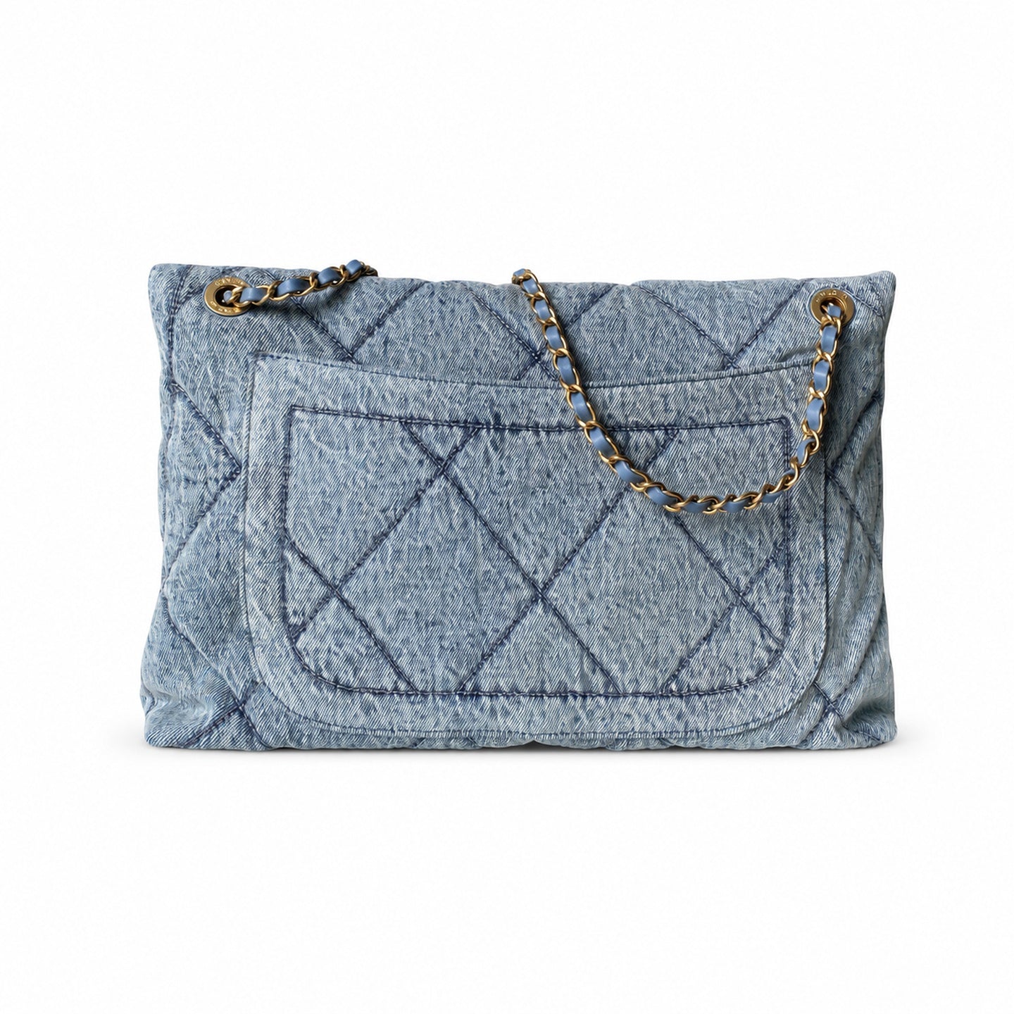 Chanel Large Denim Leather Gold Shopping Bag