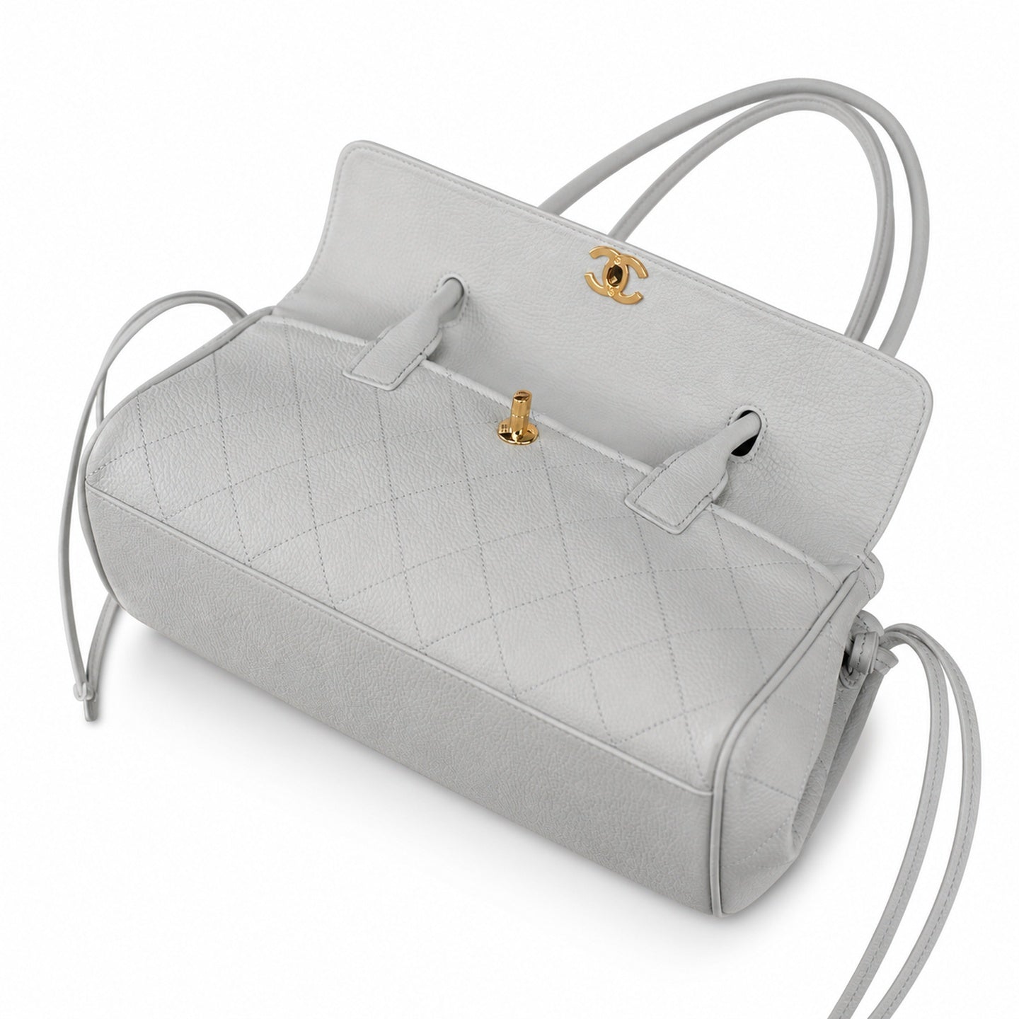 Chanel Leather White Gray Blue Gold Bag