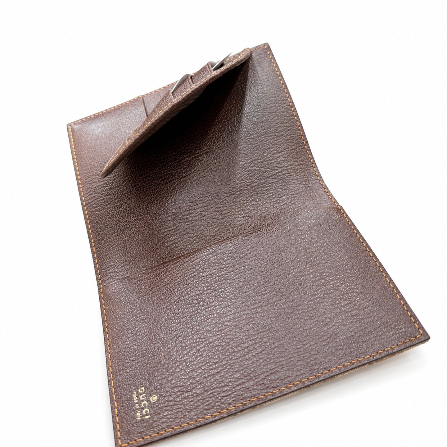 Gucci Canvas Leather Brown Gold Silver Passport Holder