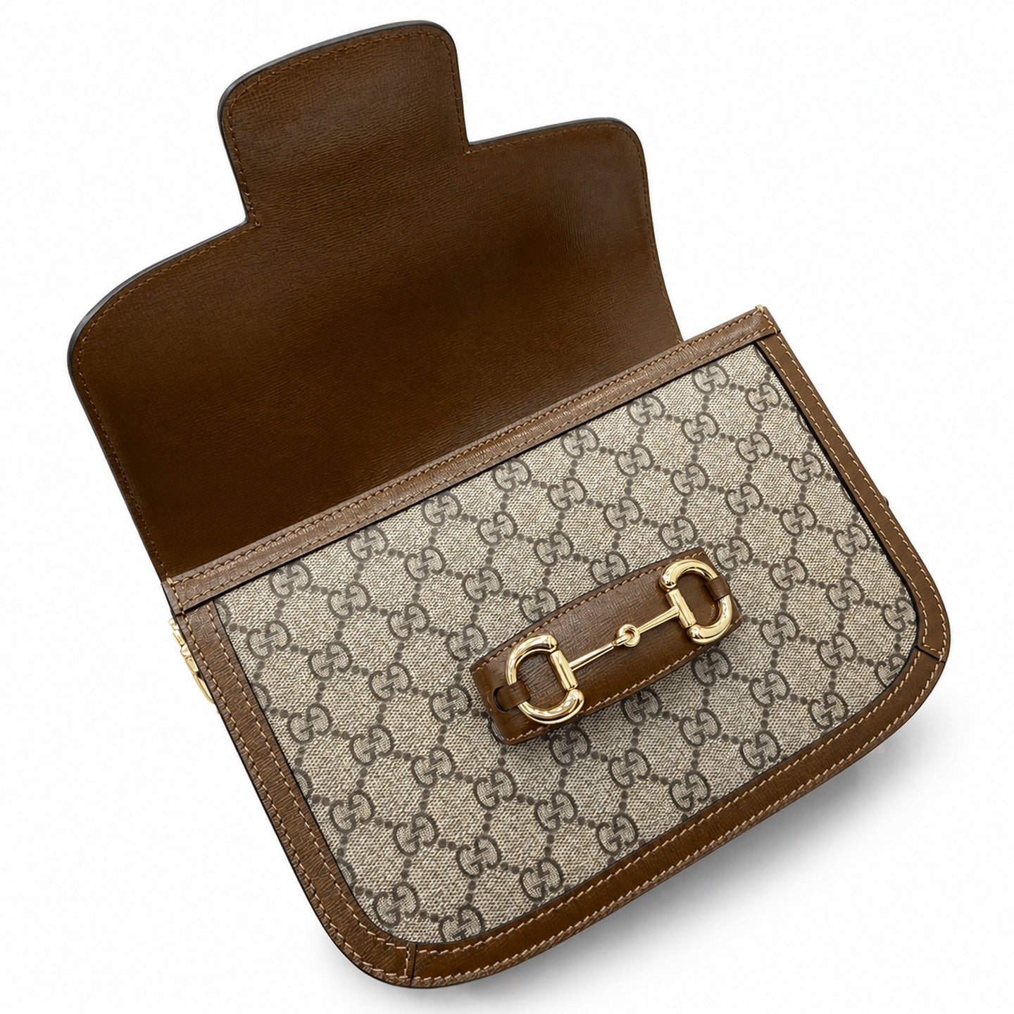 Gucci Horsebit 1955 Supreme Small Leather Beige Brown Gold Handbag