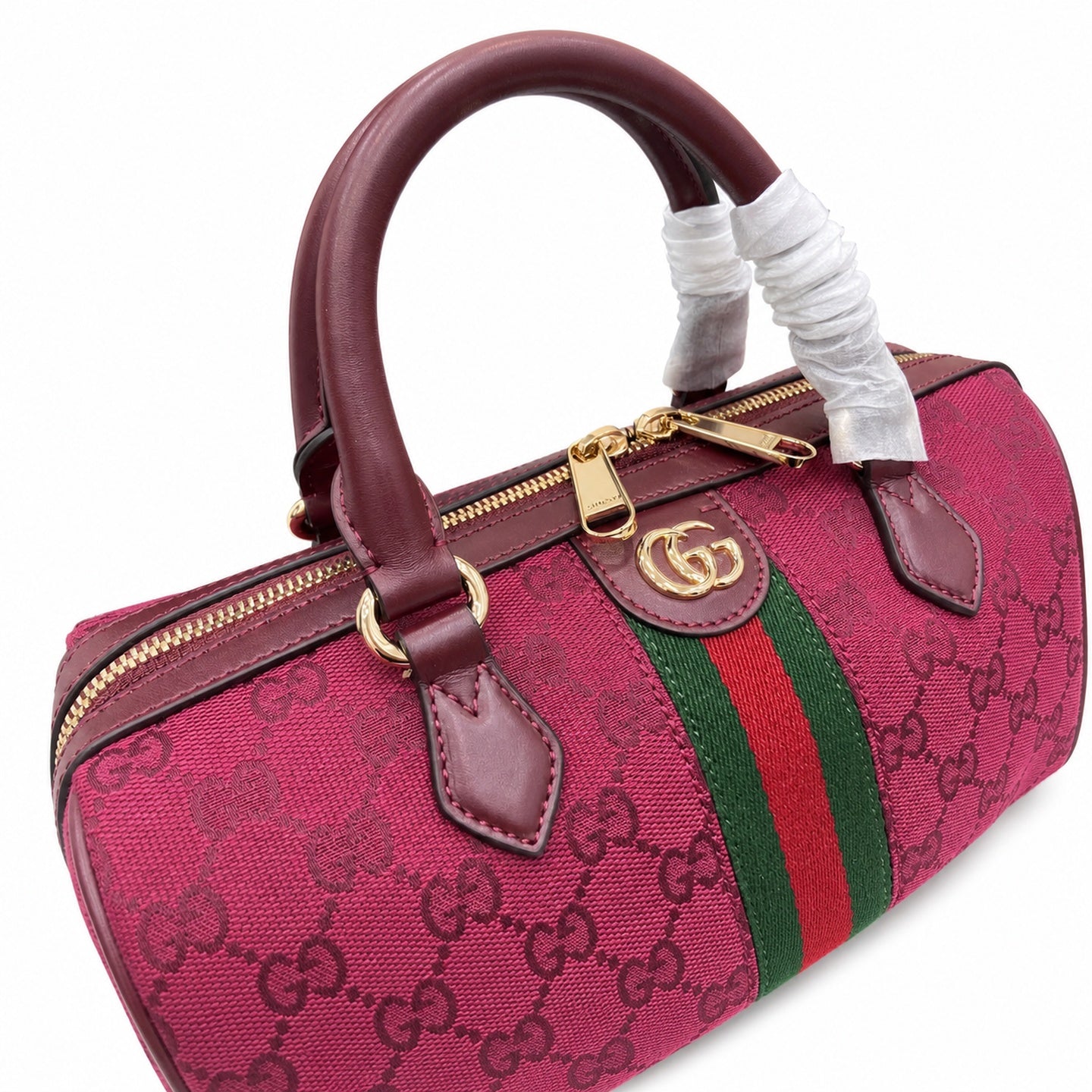 Gucci Ophidia Supreme Small Canvas Leather Red Green Gold Boston Bag