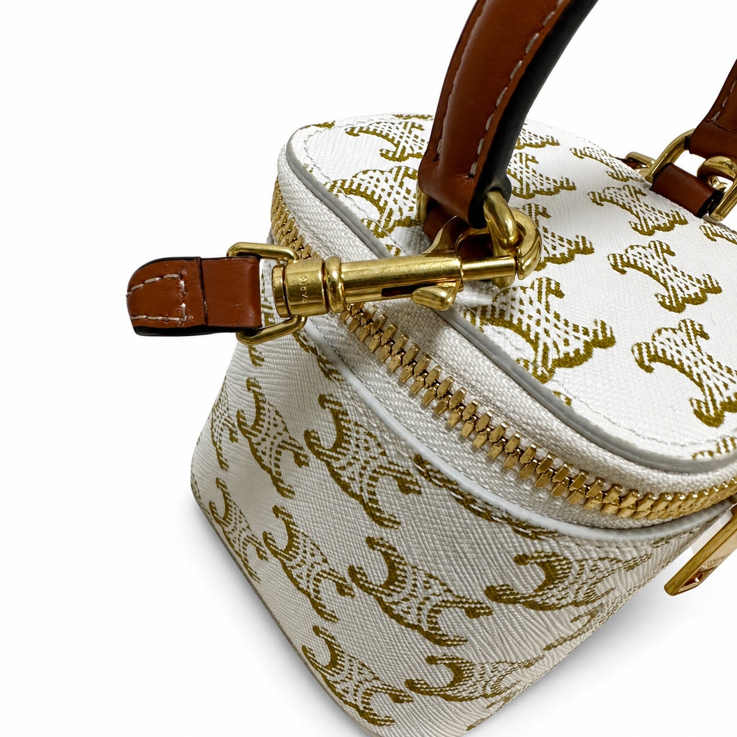 Celine Double Zip Small White Brown Bag