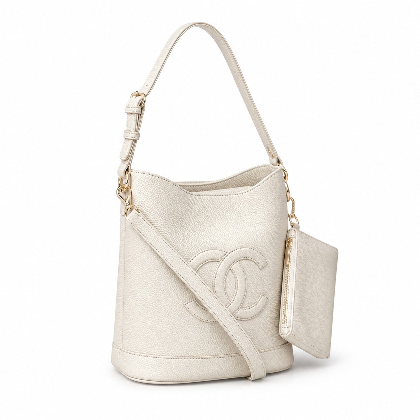 Celine Triomphe Mini White Gray Bucket Bag