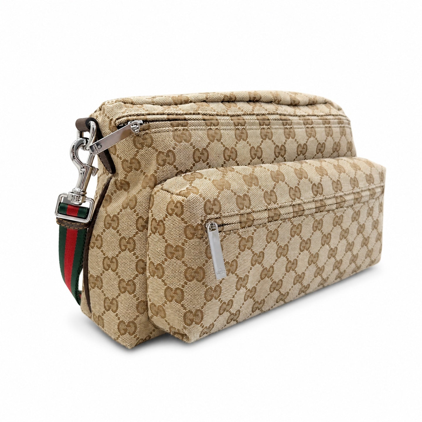 Gucci Canvas Leather Brown Red Green Silver Bag