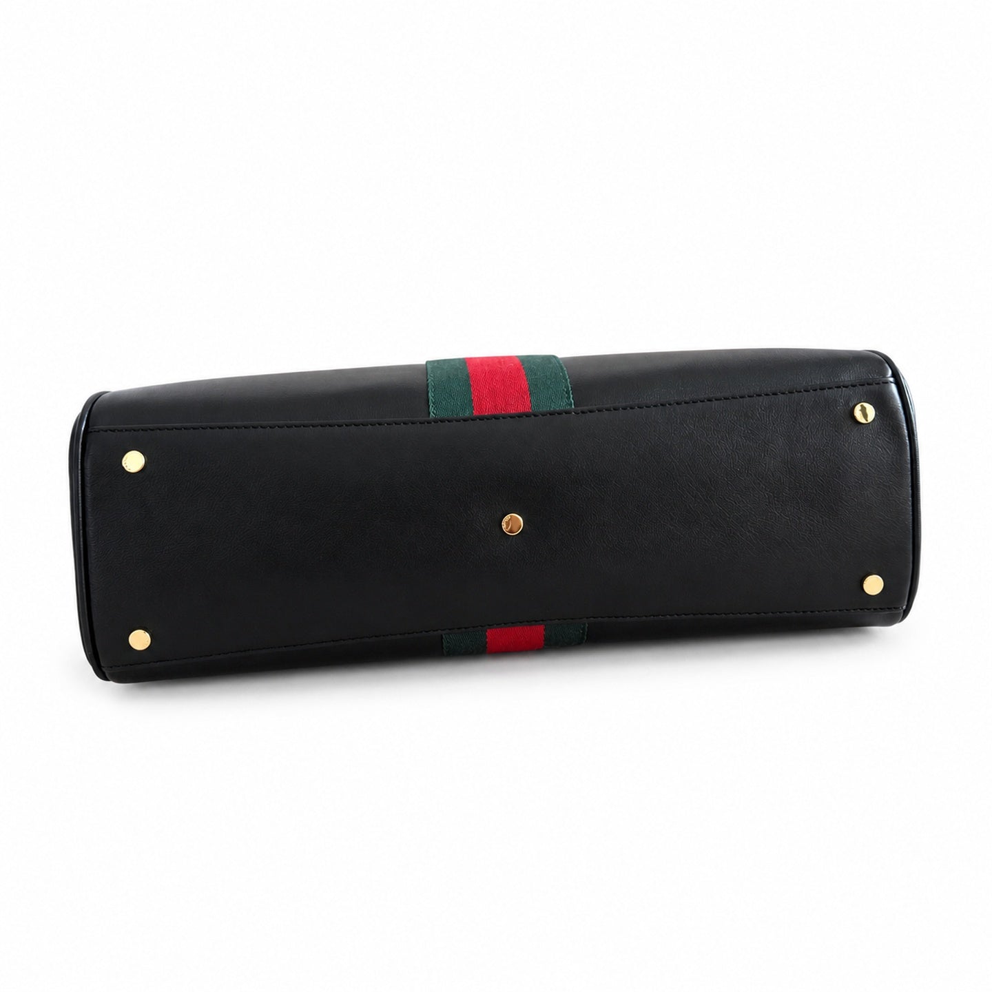 Gucci Horsebit Double Zip Canvas Leather Black Gold Handbag