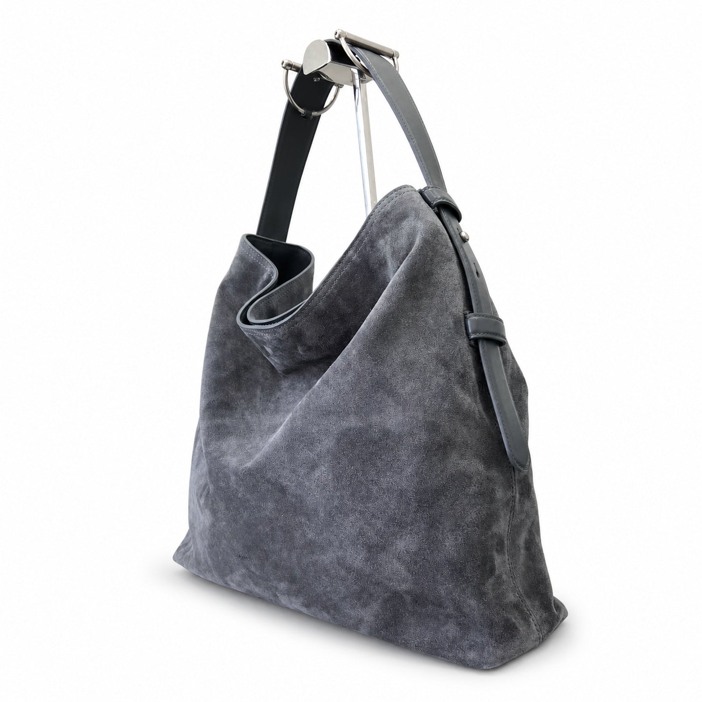 Gucci Horsebit Cotton Suede Leather Gray Gold Handbag