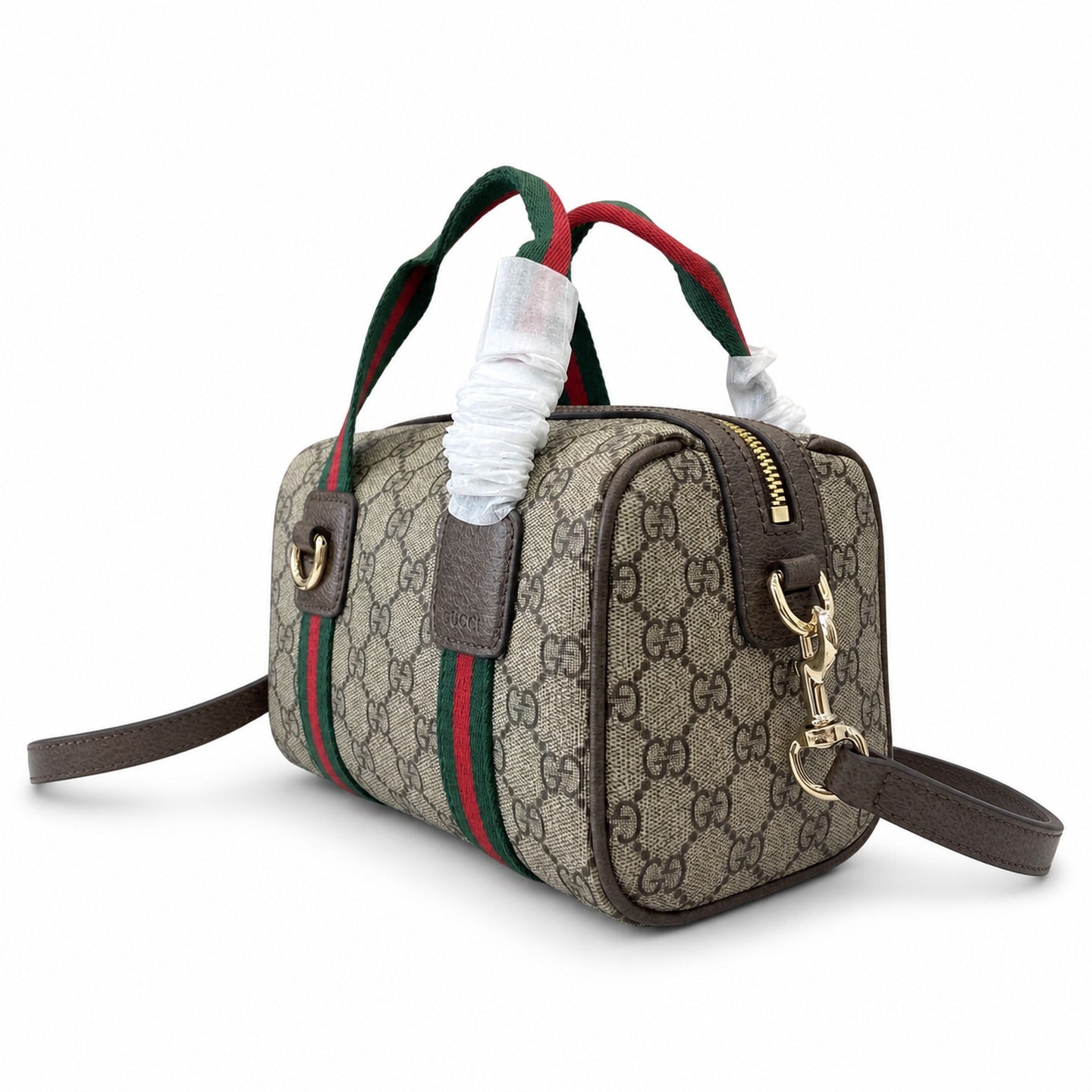 Gucci Mini Cotton Canvas Leather Beige Brown Green Gold Bag