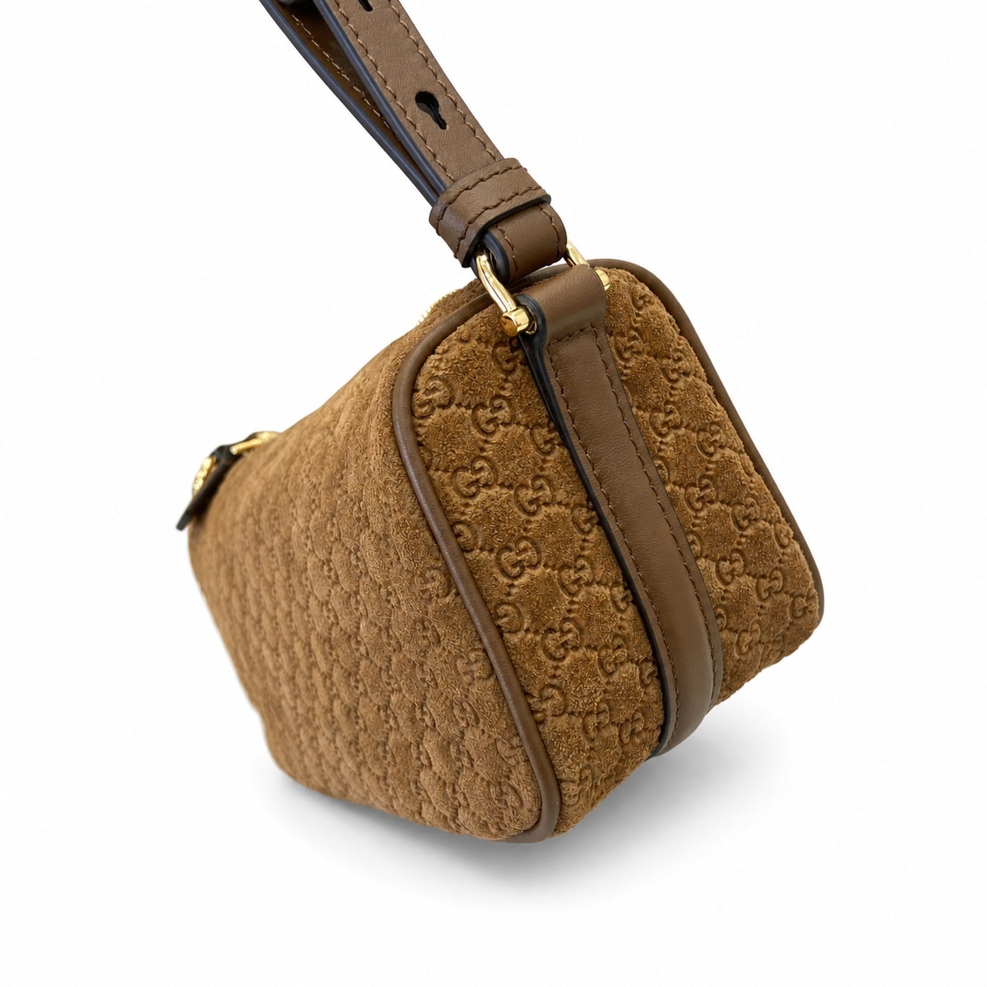 Gucci Cotton Suede Leather Brown Gold Bag