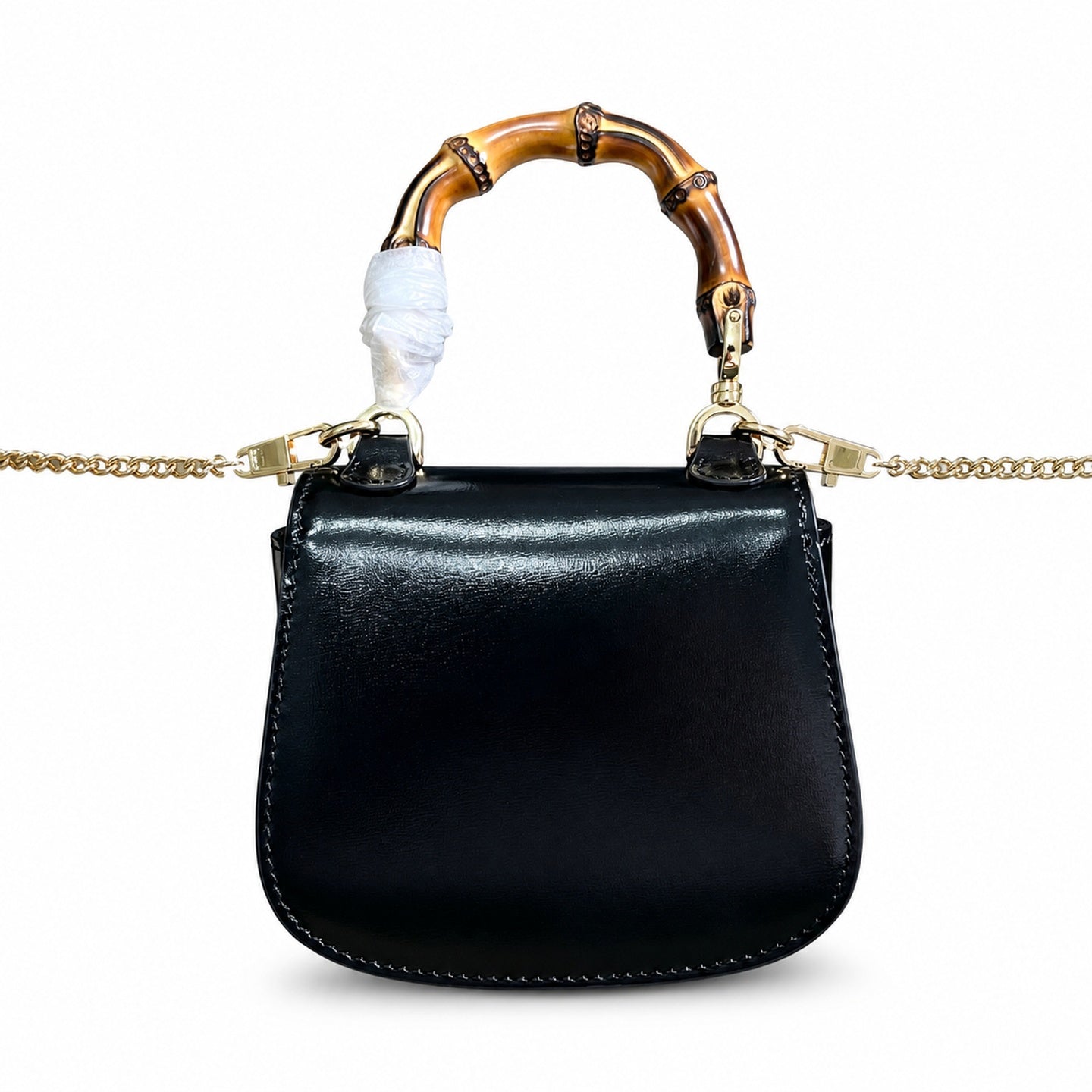 Gucci Bamboo 1947 Mini Suede Leather Black Gold Handbag