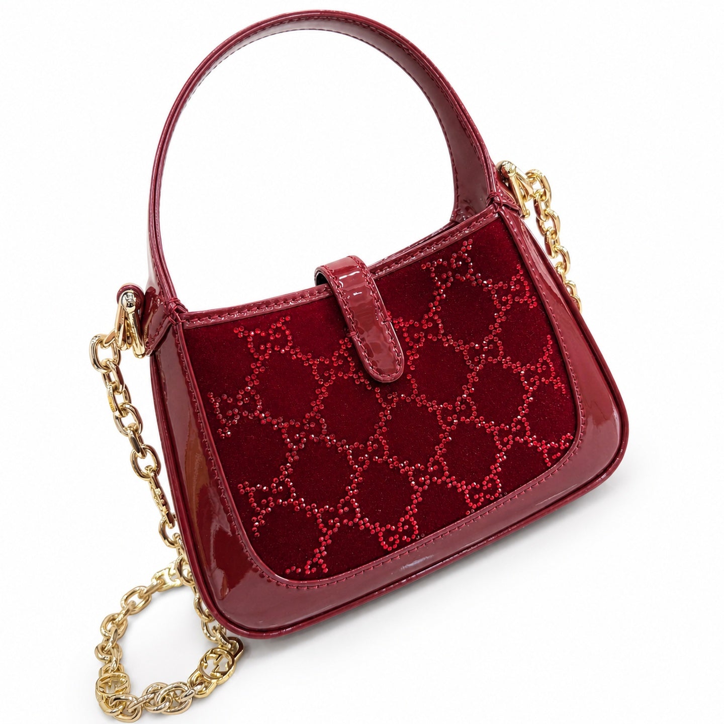 Gucci Jackie 1961 Silk Velvet Leather Red Gold Handbag