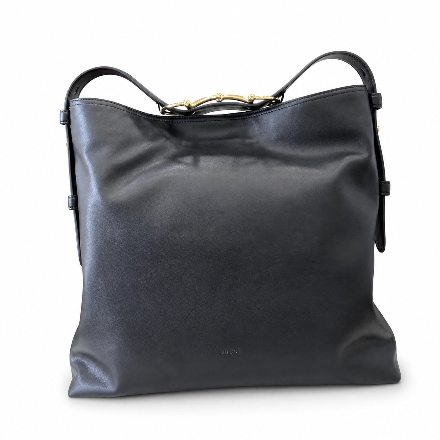 Gucci Horsebit Cotton Leather Black Gold Bag