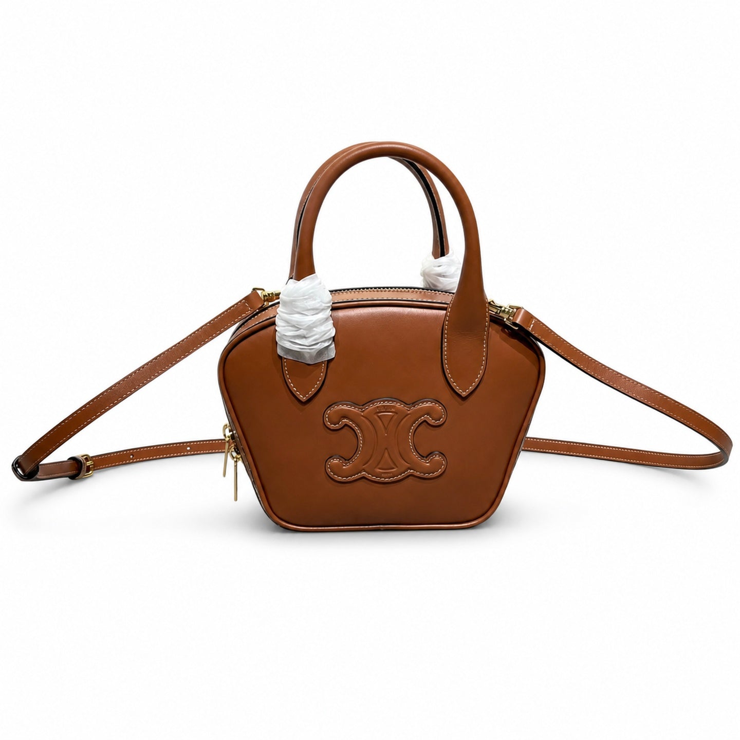 Celine Triomphe Mini Leather Brown Bowling Bag