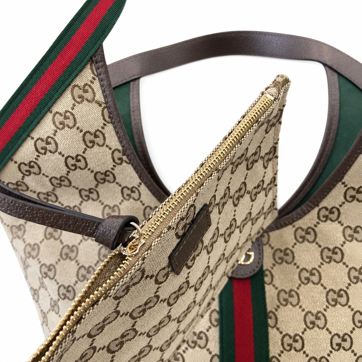 Gucci Giglio Cotton Canvas White Brown Red Green Tote Bag