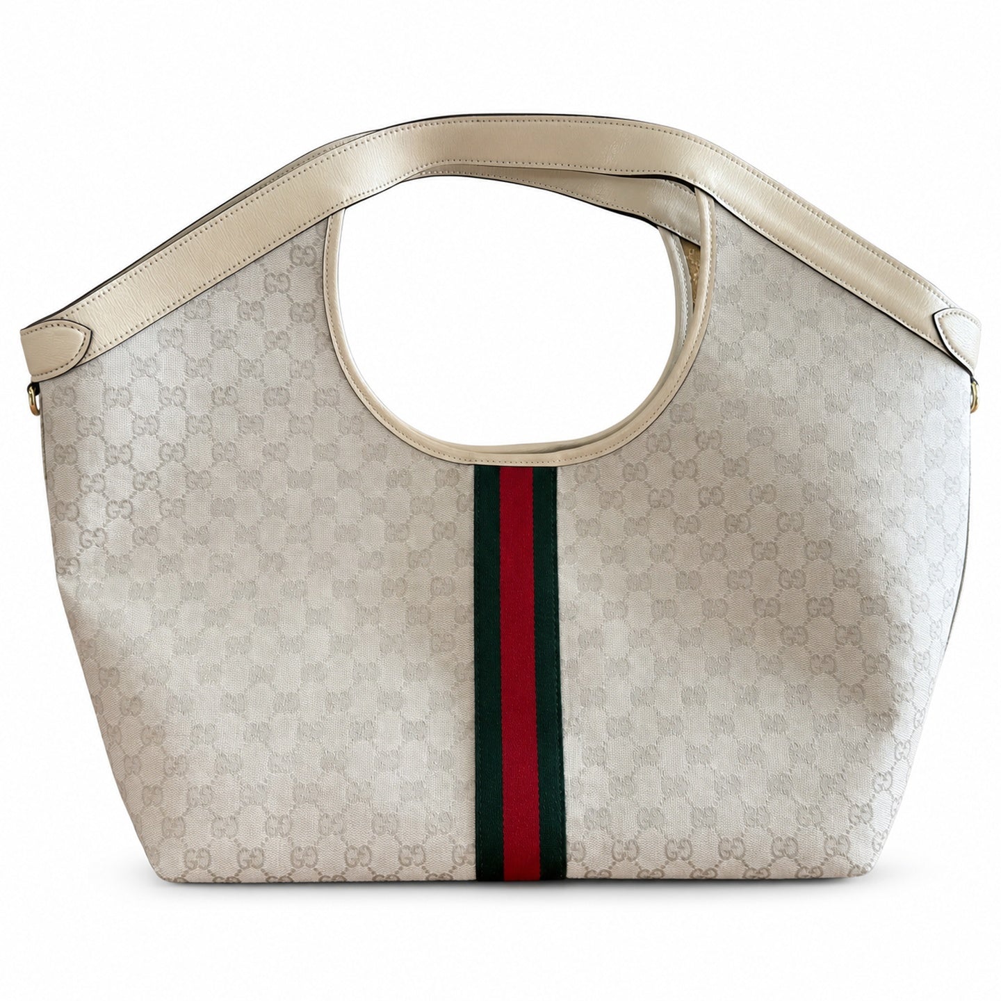 Gucci Giglio Canvas Leather White Brown Red Green Gold Handbag