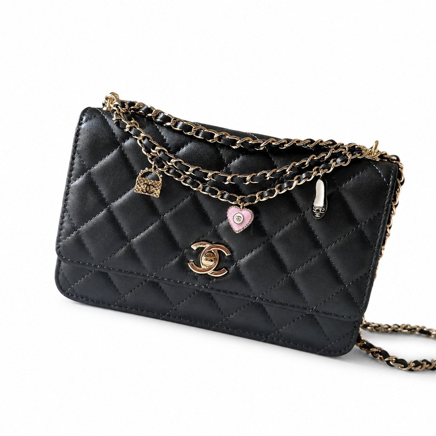 Chanel Leather Black Pink Gold Handbag