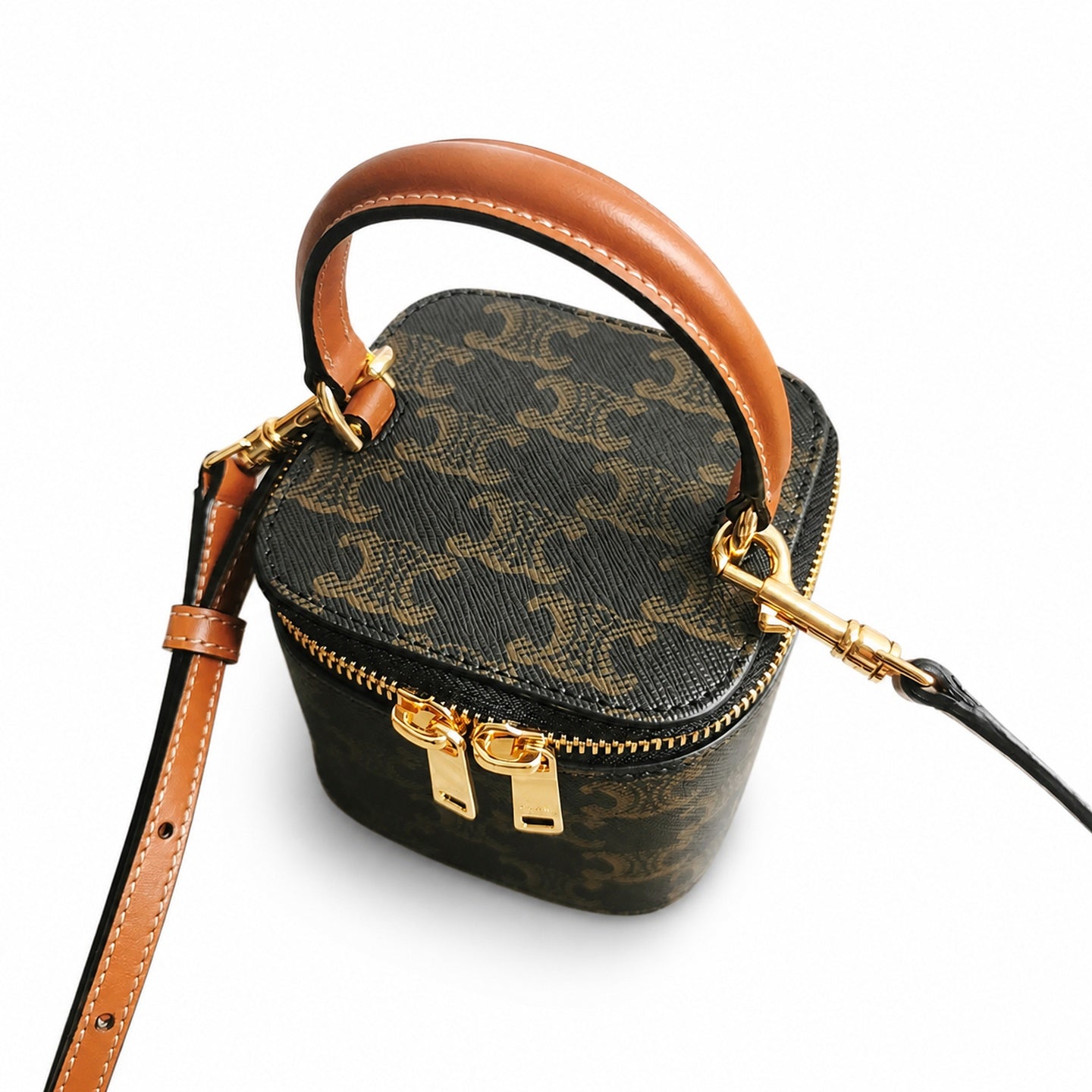 Celine Double Zip Small Brown Bag