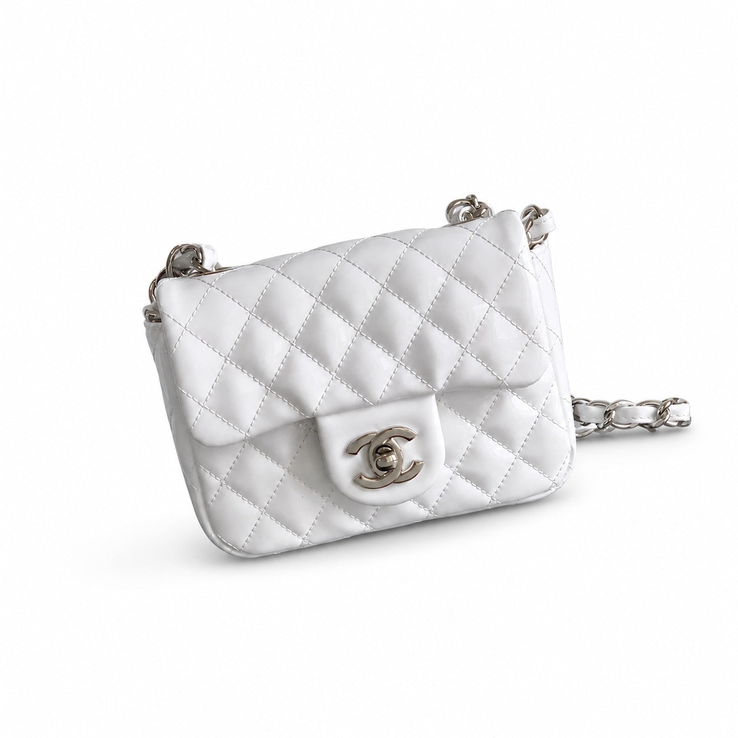 Chanel Small Patent Leather White Bag