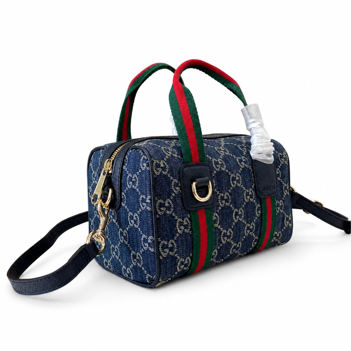 Gucci Mini Cotton Denim Leather Brown Blue Gold Handbag