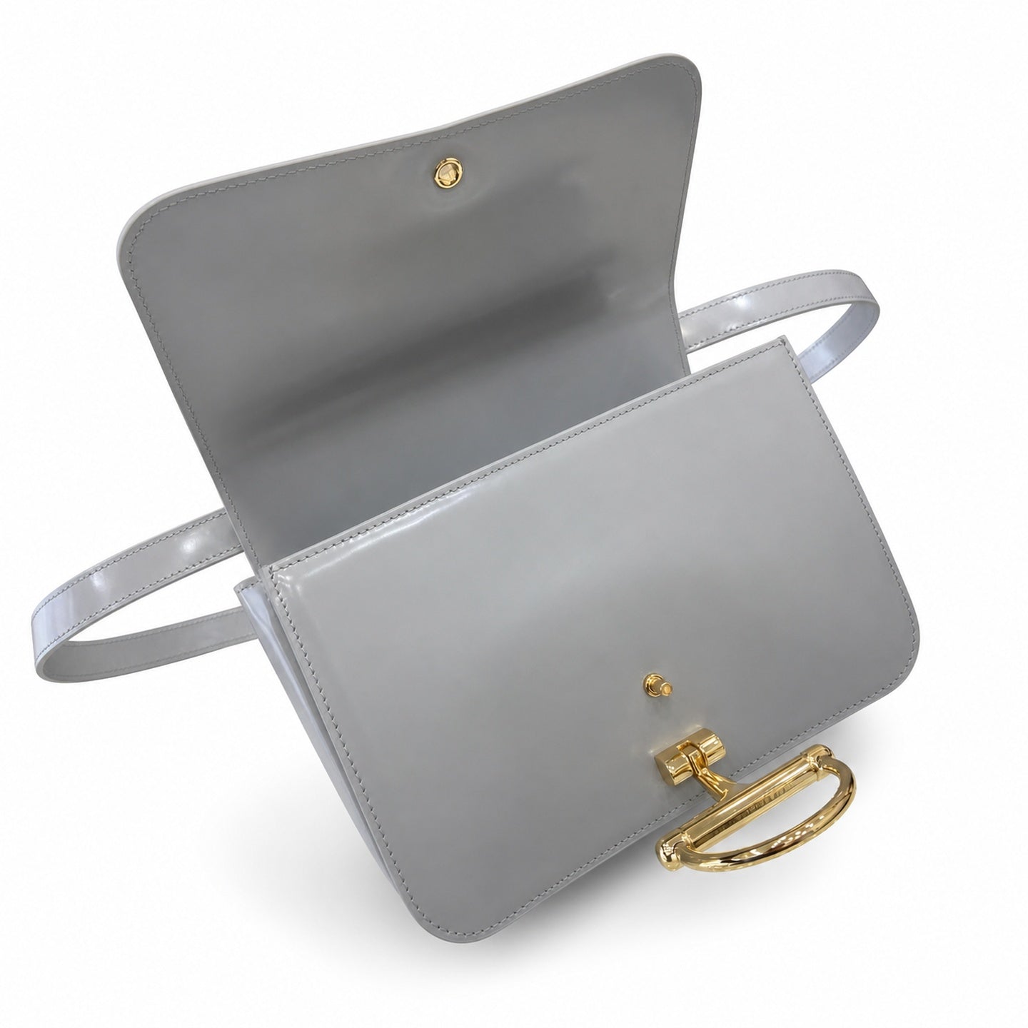 Gucci Horsebit Small Leather Gray Gold Shoulder Bag