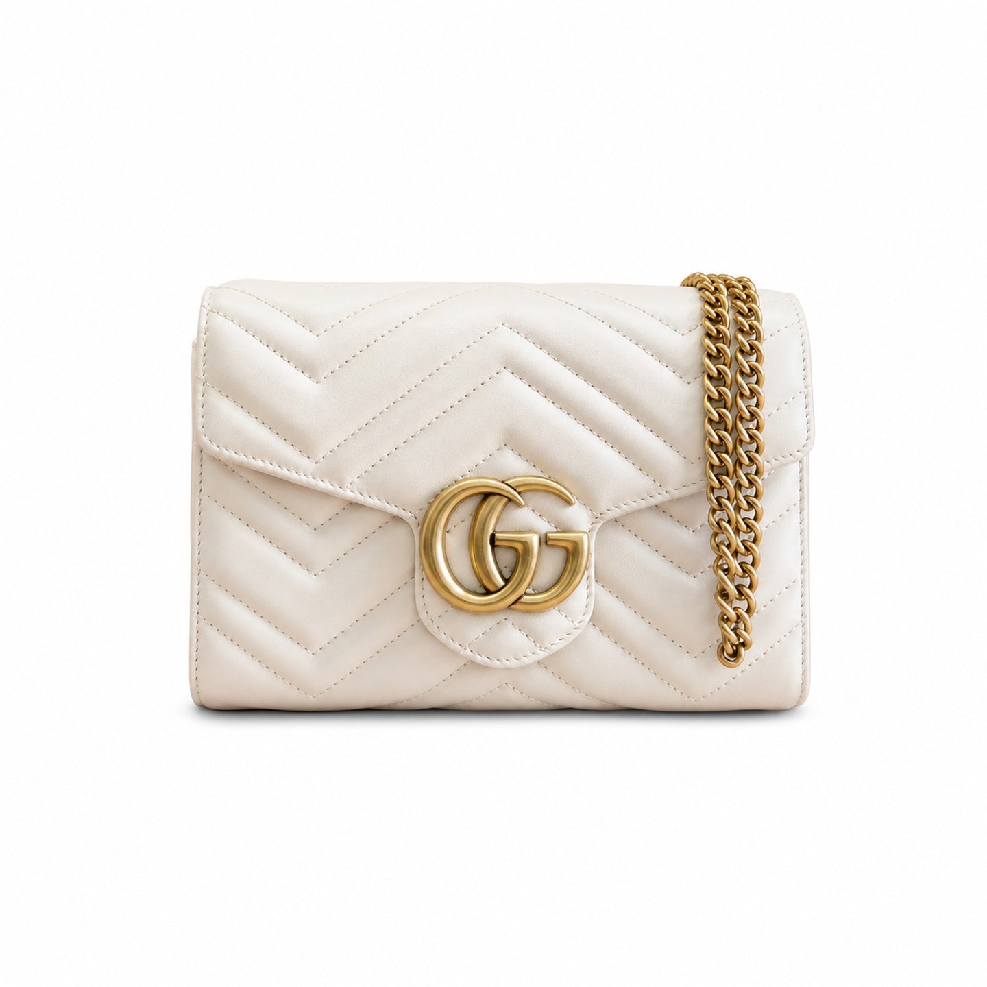 Gucci GG Marmont Mini Quilted Matelasse Leather White Beige Handbag