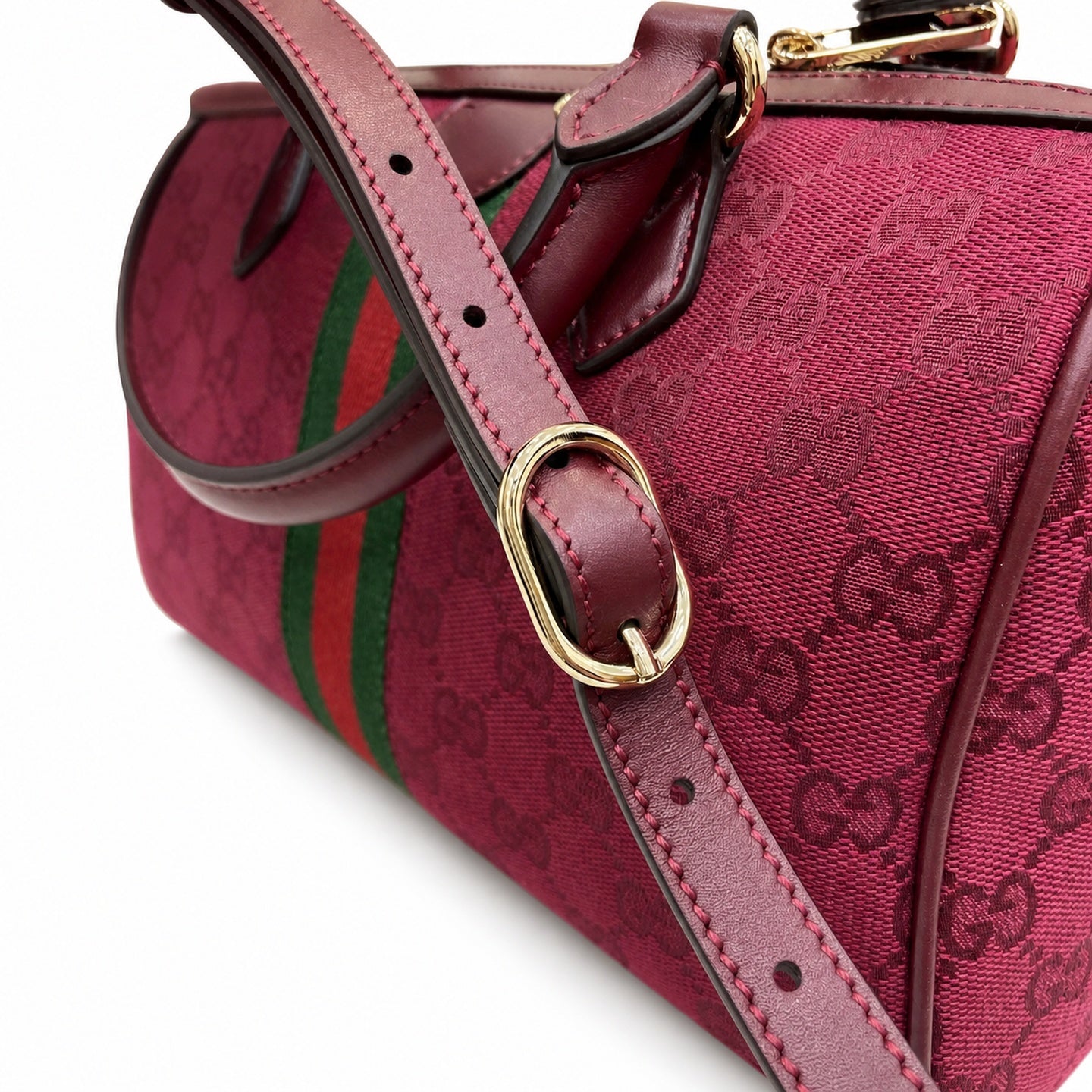 Gucci Ophidia Supreme Small Canvas Leather Red Green Gold Boston Bag