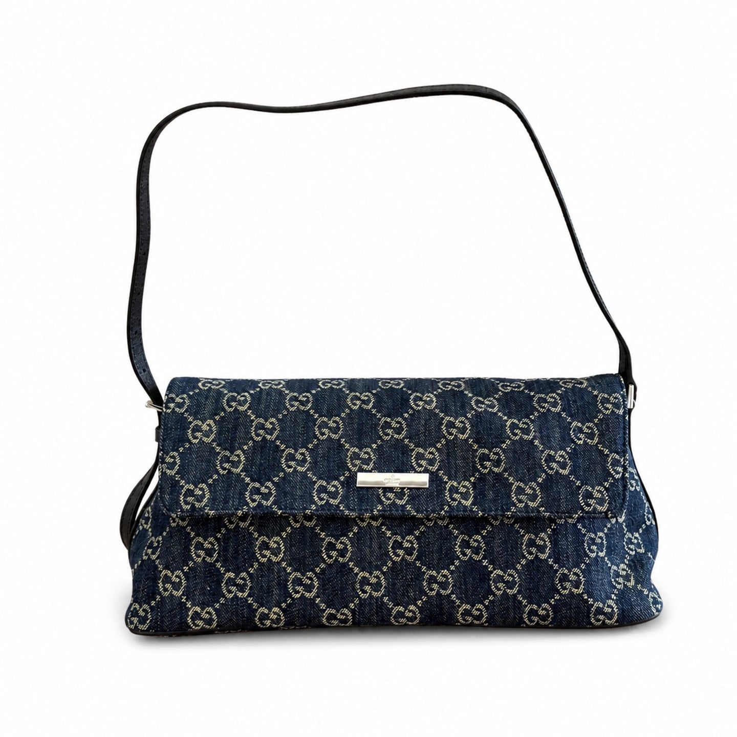 Gucci Denim Nylon Leather Blue Shoulder Bag