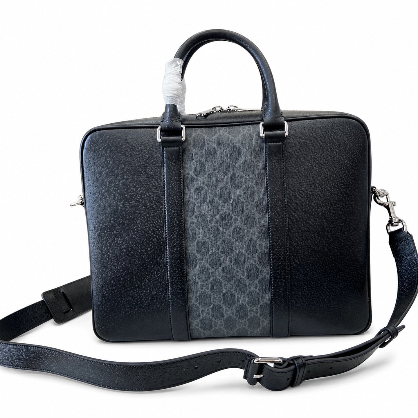 Gucci Supreme Mini Cotton Canvas Leather Black Green Briefcase