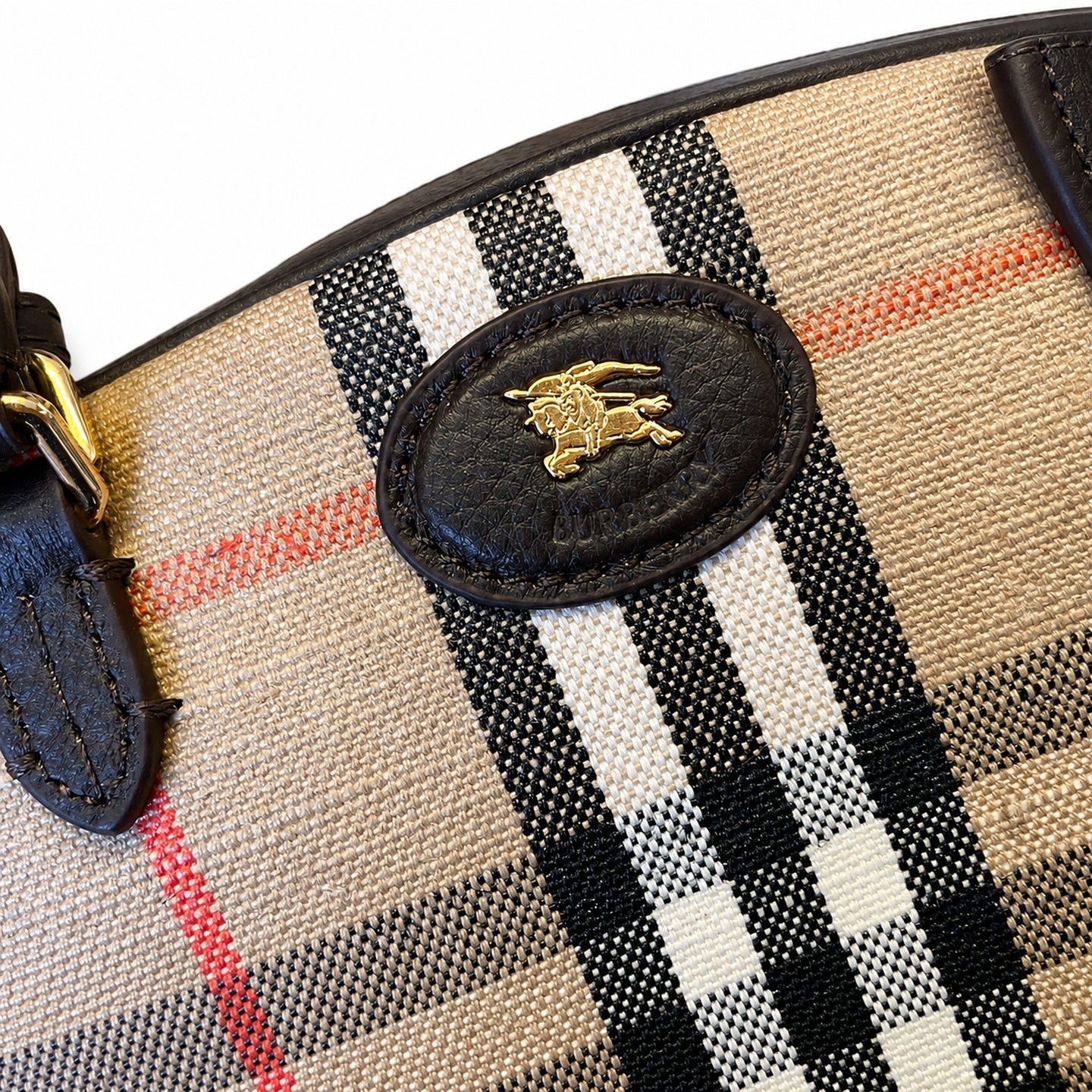 Burberry Cotton Jacquard Leather Check Bag