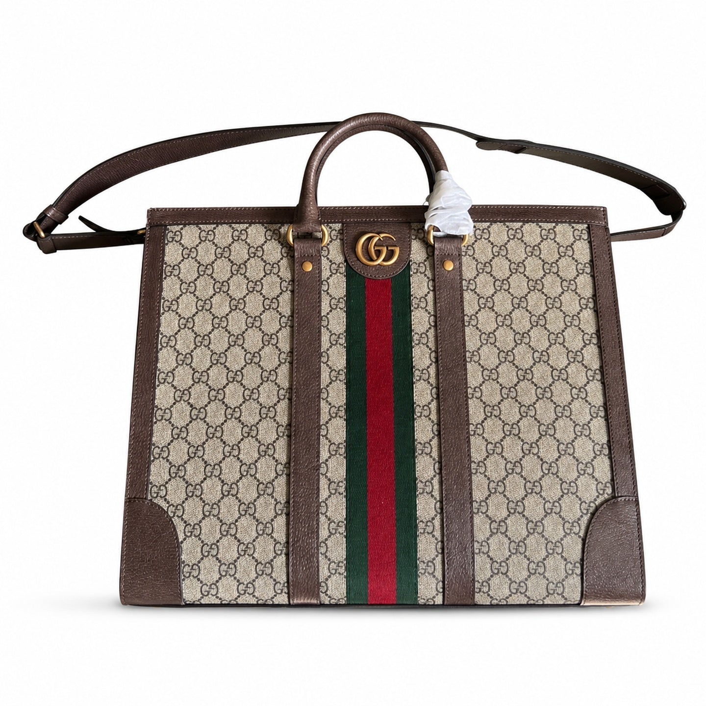 Gucci Ophidia Supreme Large Cotton Canvas Leather Beige Brown Red Green Gold Shopping Bag