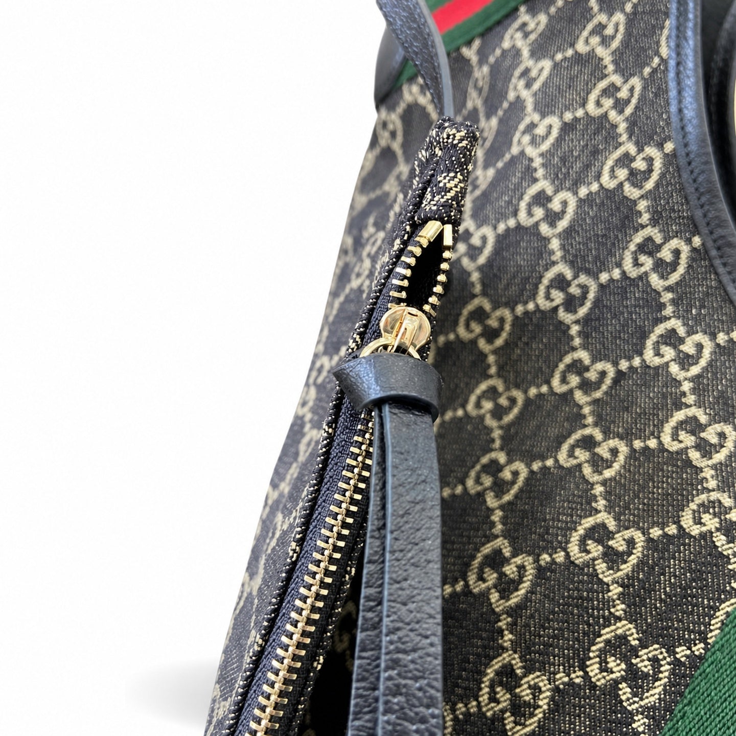 Gucci Giglio Cotton Denim Canvas Black White Red Green Gold Handbag