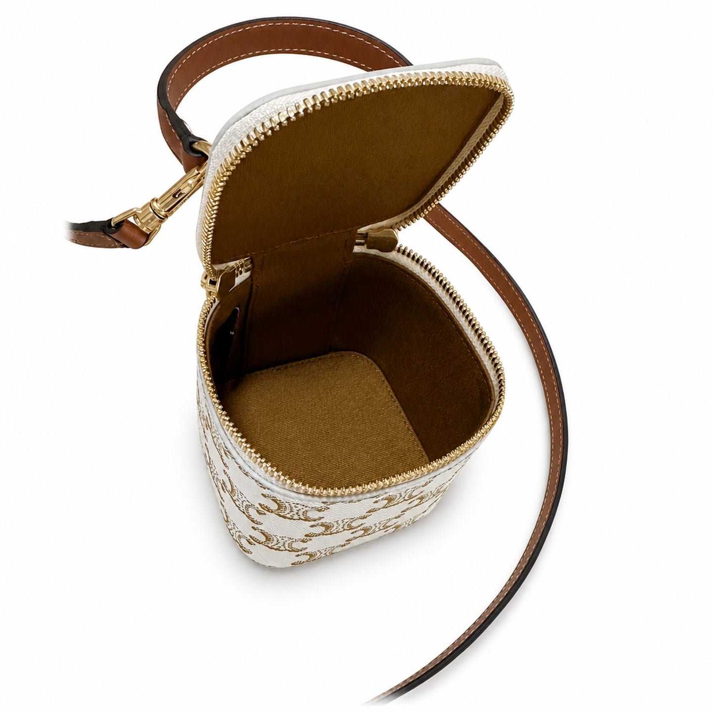 Celine Double Zip Small White Brown Bag
