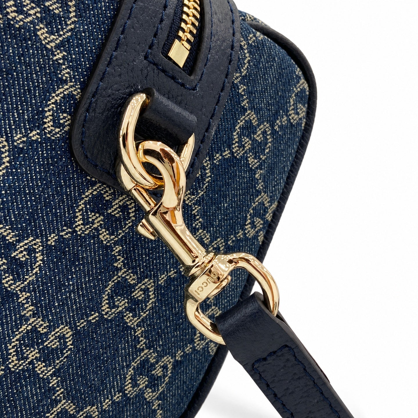 Gucci Mini Cotton Denim Leather Brown Blue Gold Handbag