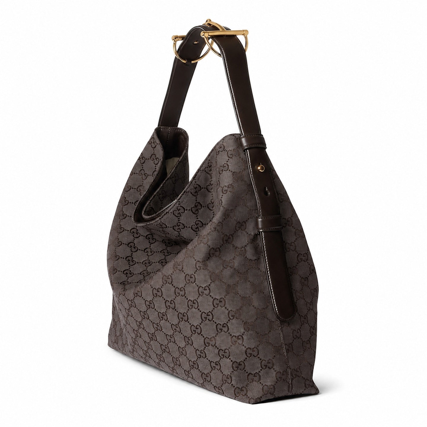 Gucci Horsebit Cotton Canvas Beige Brown Gold Handbag