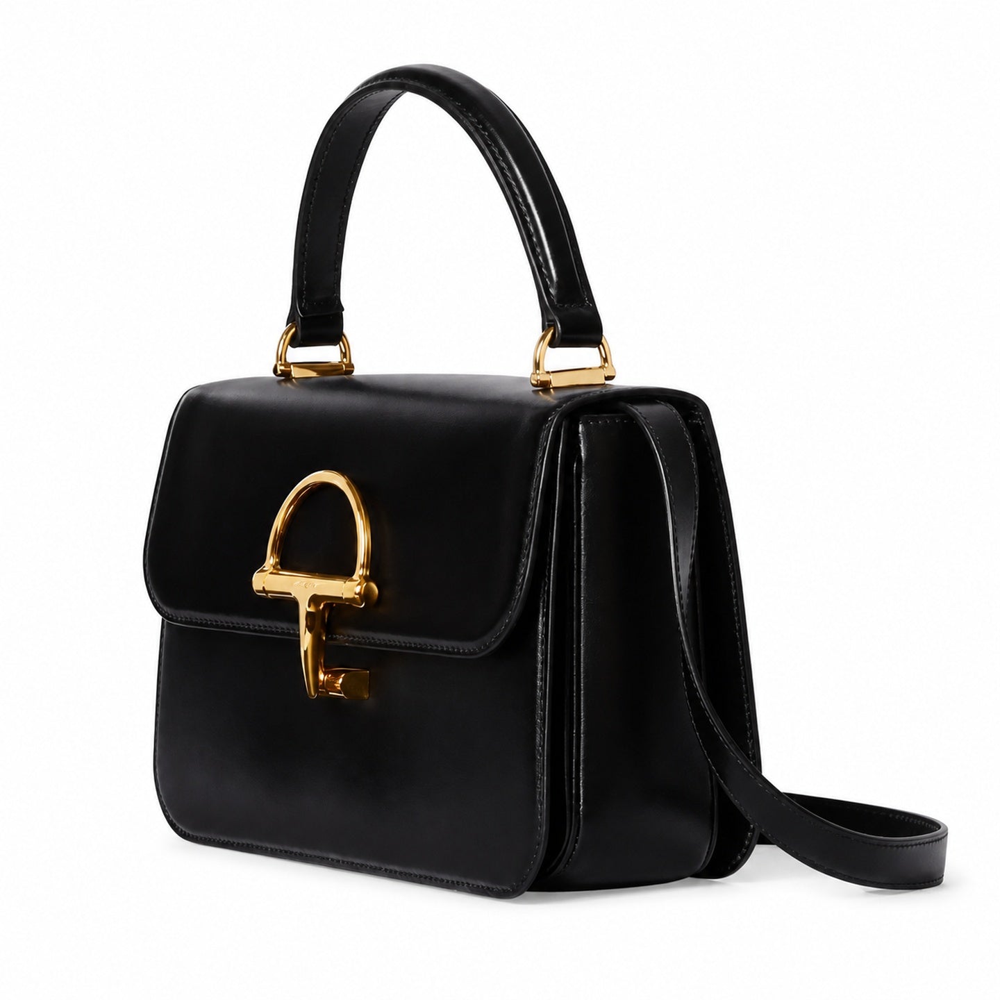Gucci Horsebit Leather Black Gold Handbag