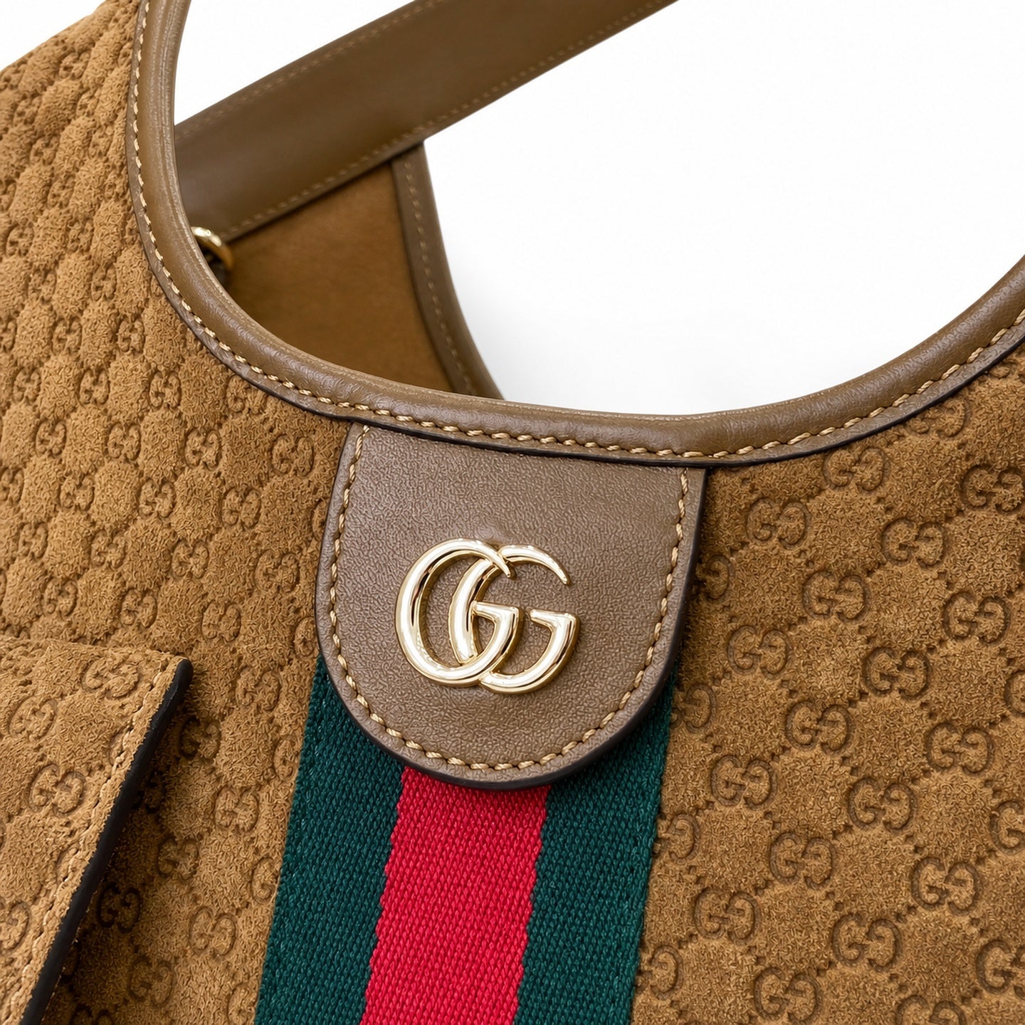 Gucci Giglio Small Cotton Suede Canvas Velvet Leather Brown Red Green Gold Tote Bag