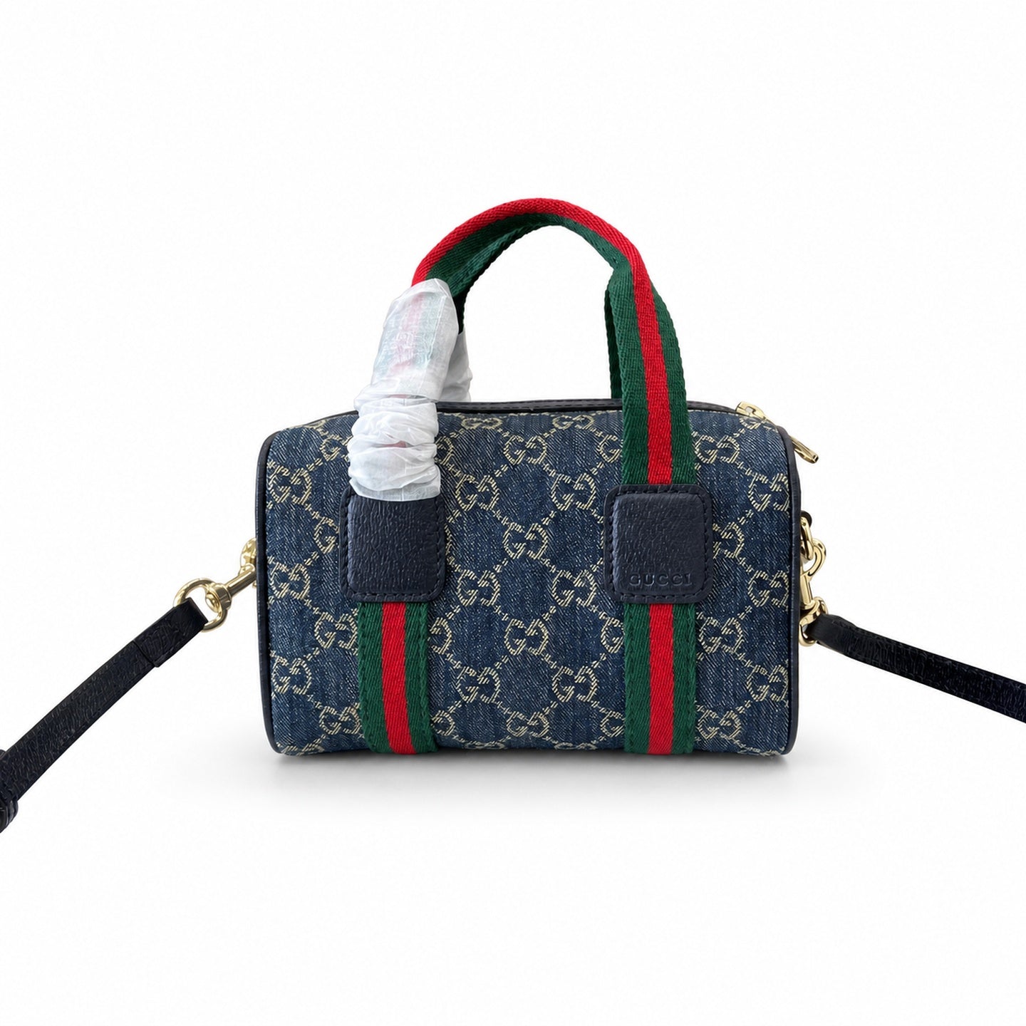 Gucci Mini Cotton Denim Leather Brown Blue Gold Handbag