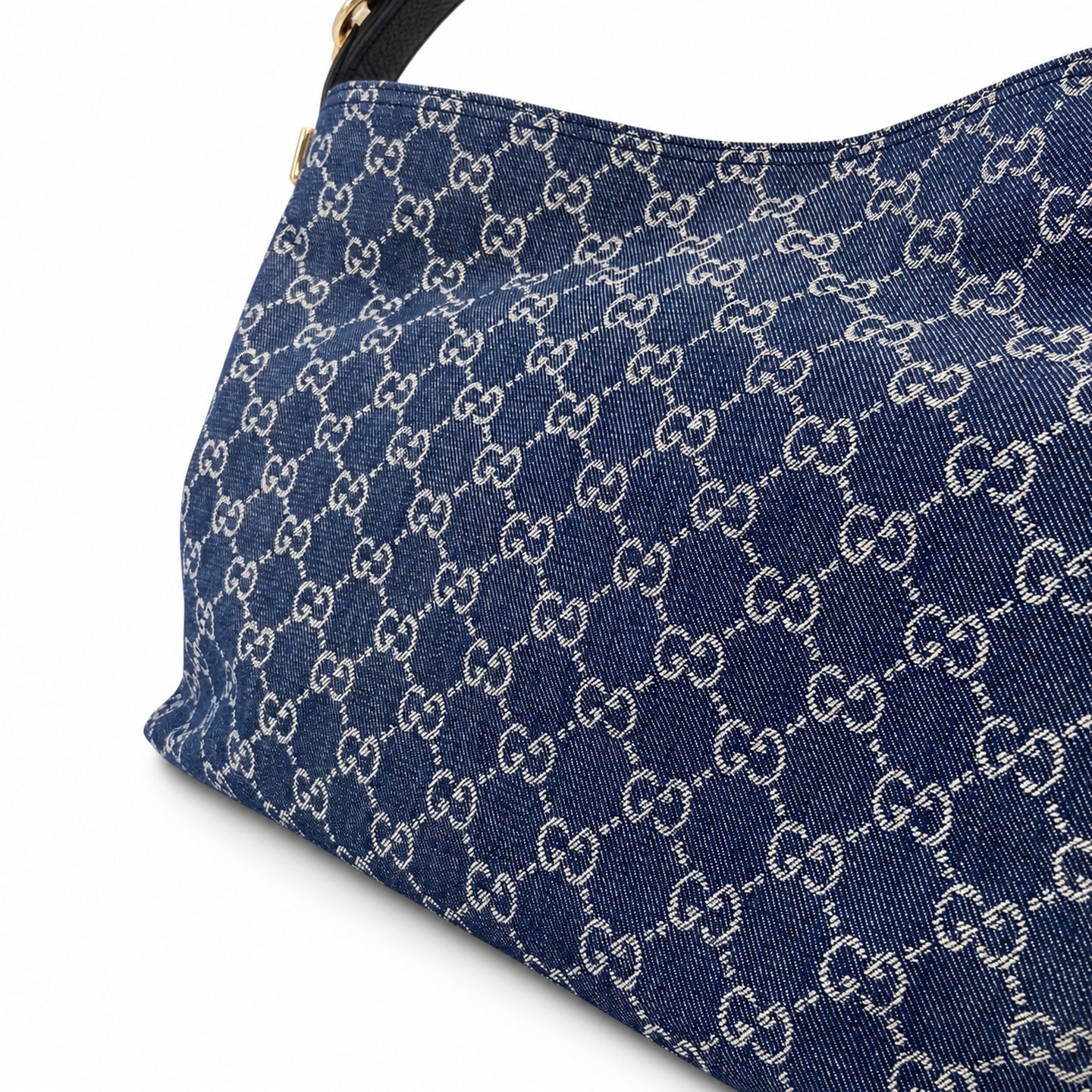 Gucci Horsebit Cotton Denim Canvas Leather White Brown Blue Gold Handbag