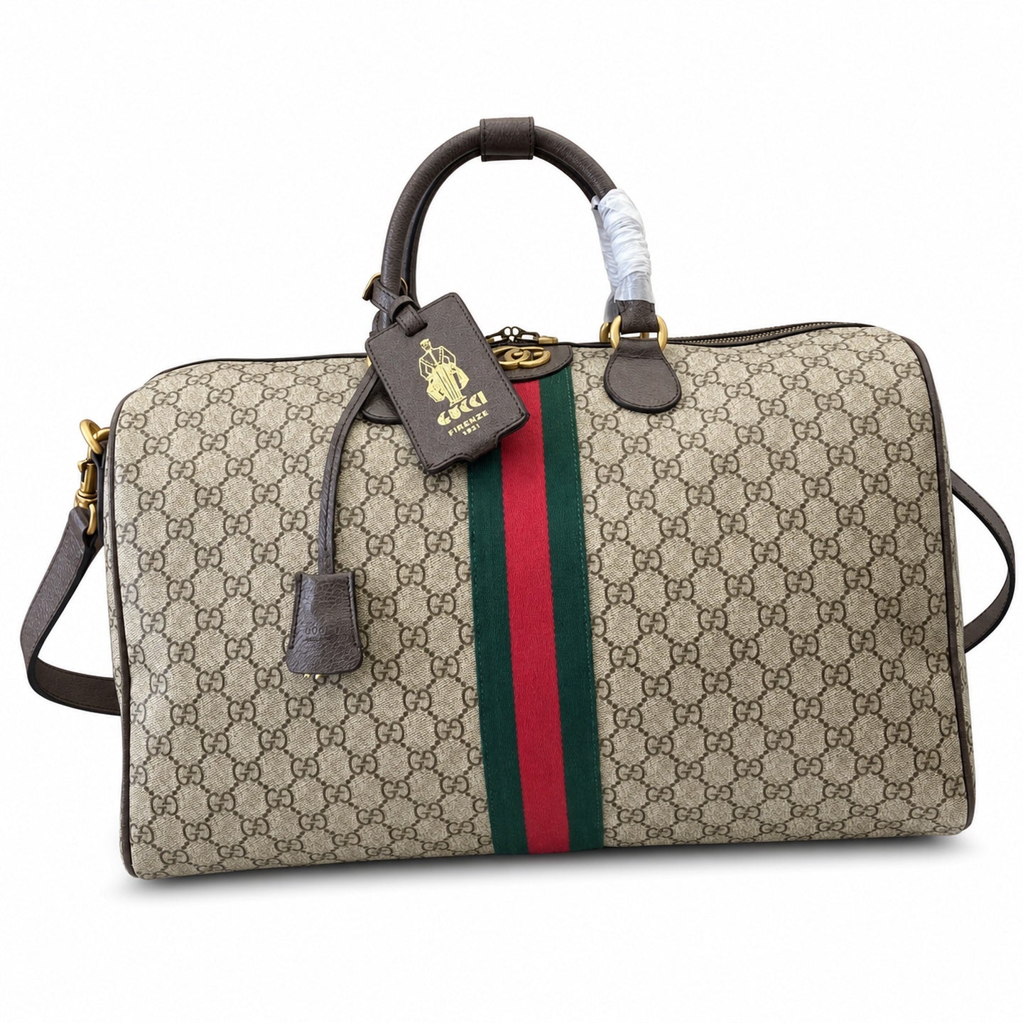 Gucci Cotton Leather Beige Brown Green Gold Bag