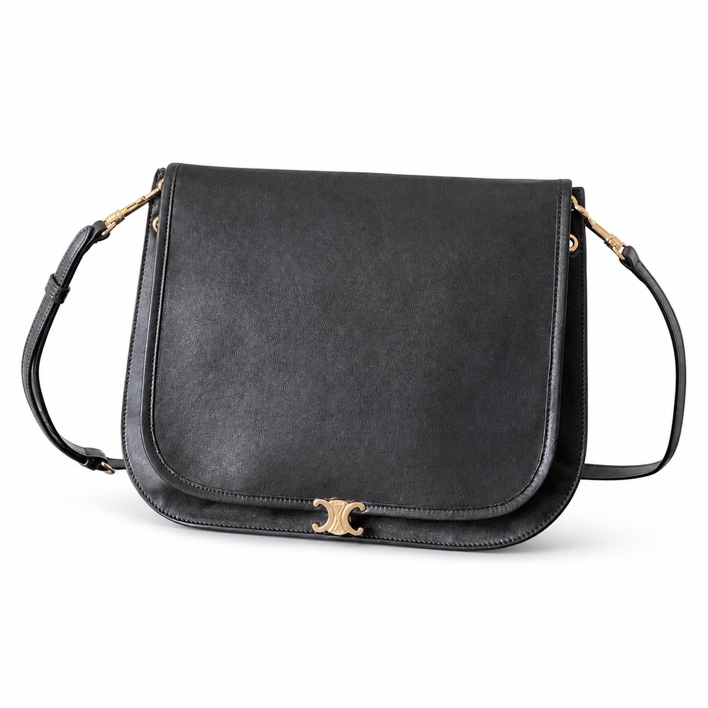 Celine Triomphe Large Leather Black Gold Bag