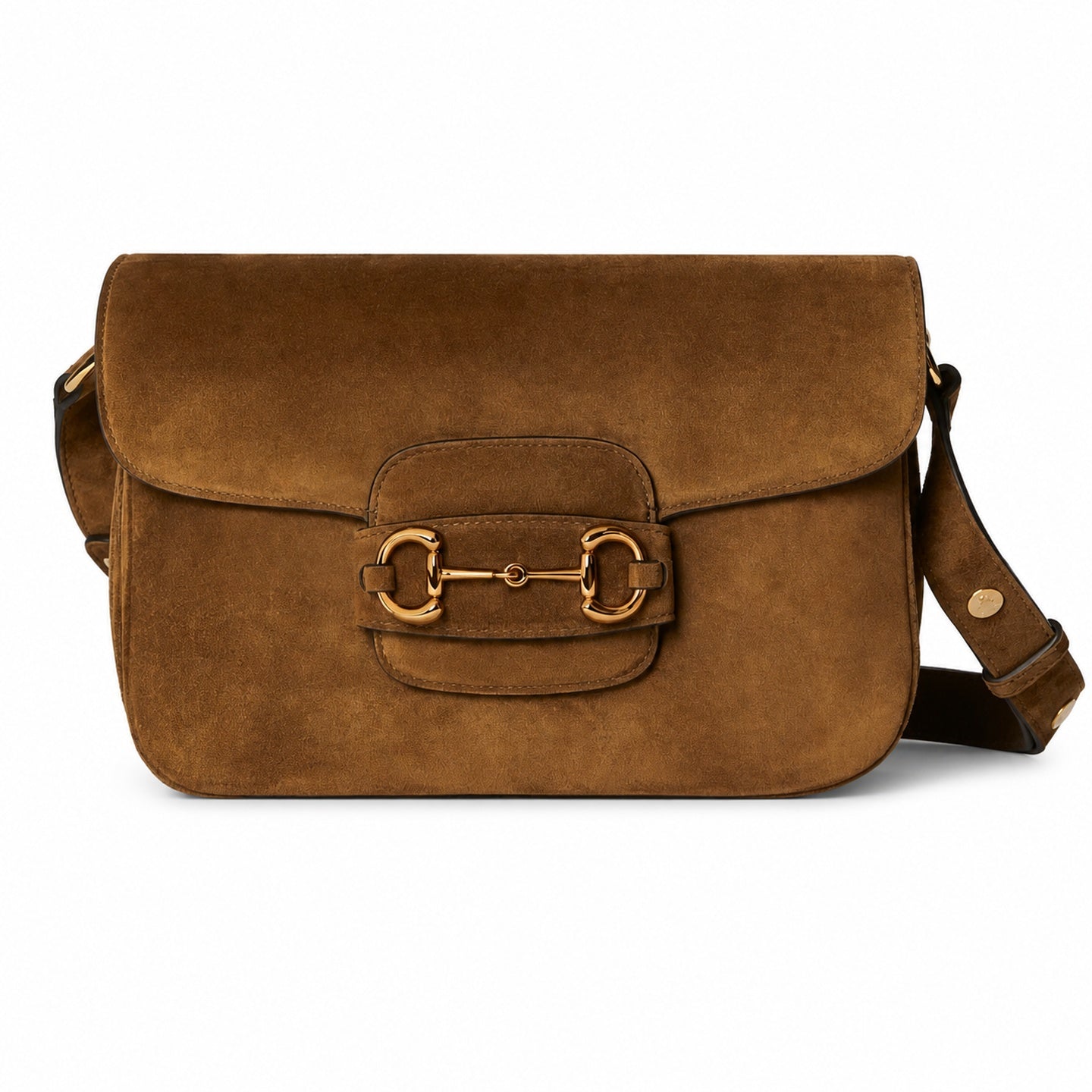Gucci Horsebit 1955 Suede Leather Brown Gold Shoulder Bag