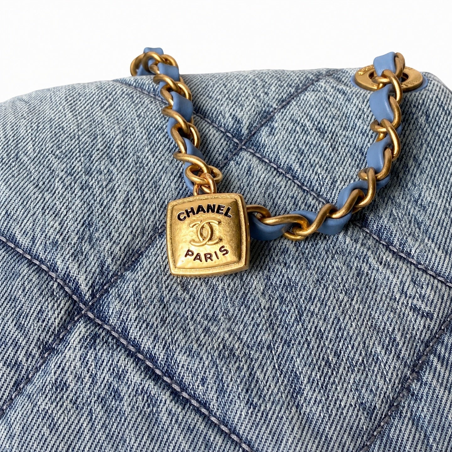 Chanel Large Denim Leather Gold Shopping Bag